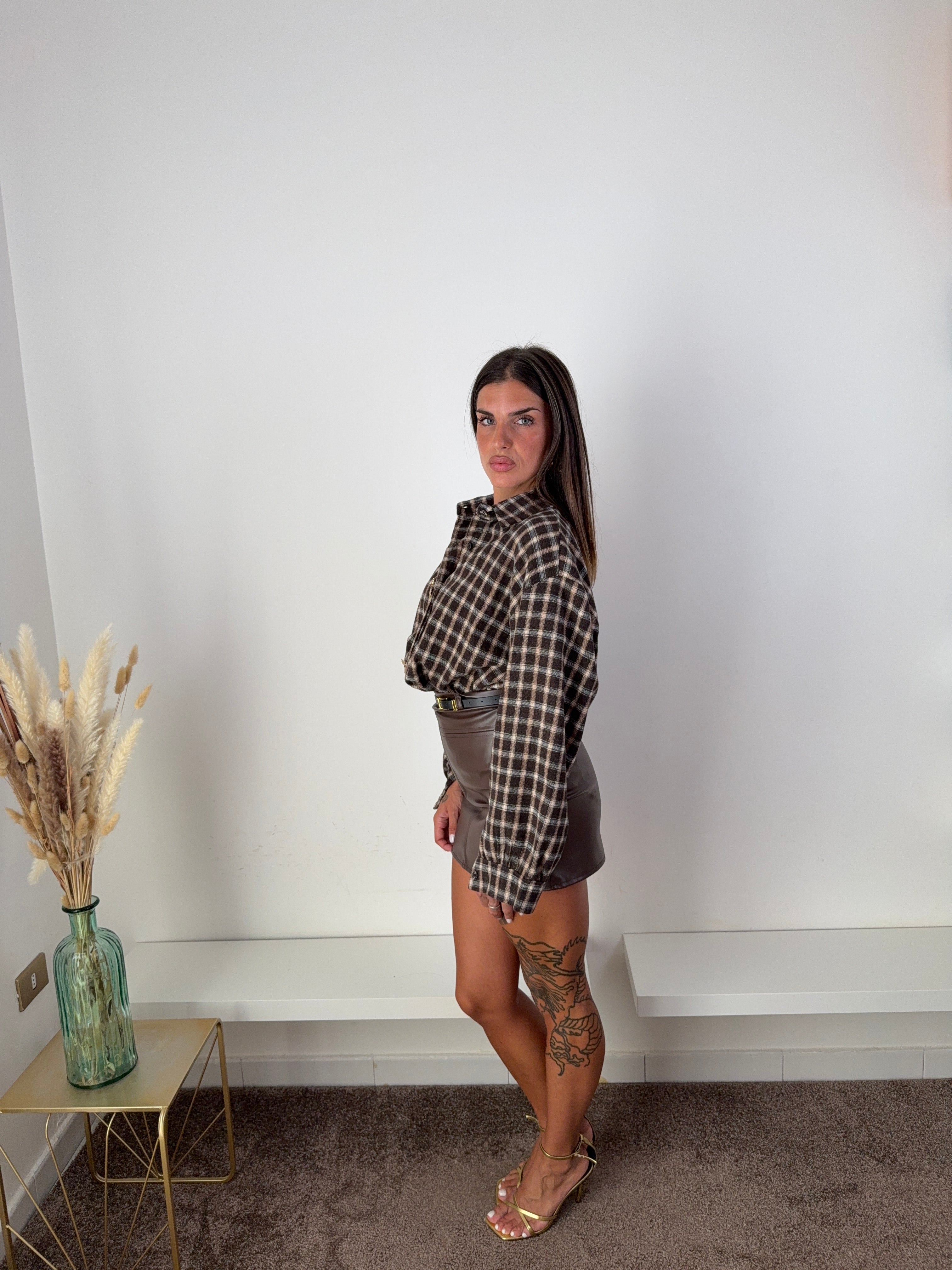 Minigonna ecopelle marrone