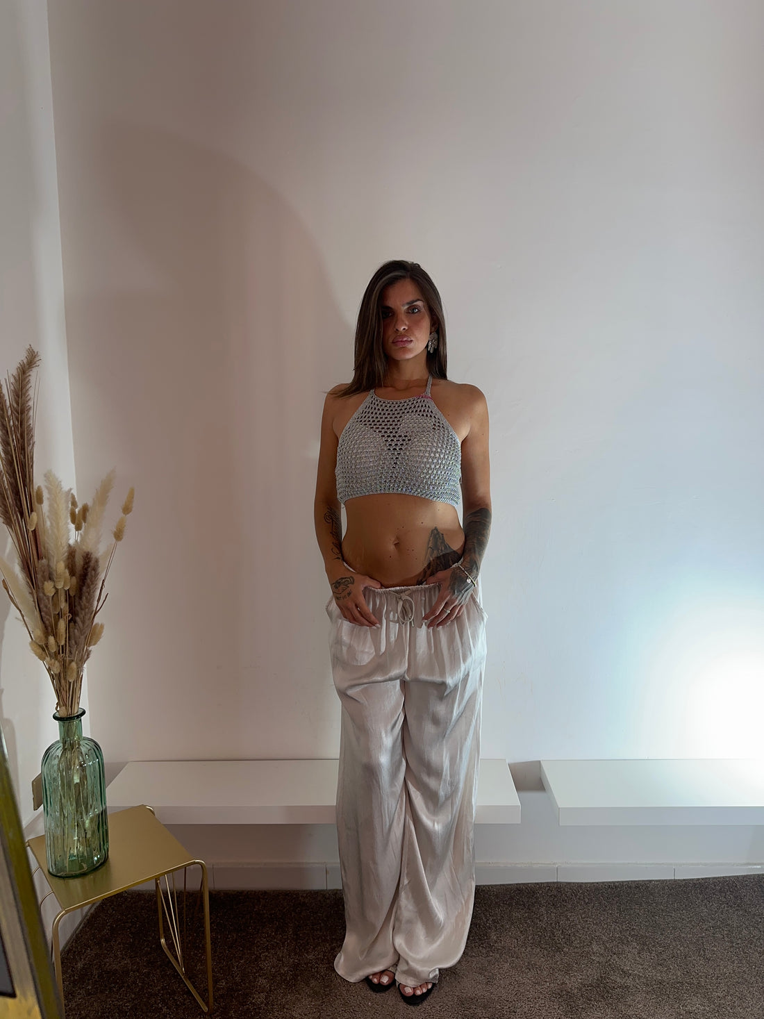 Pantaloni satinati grigi