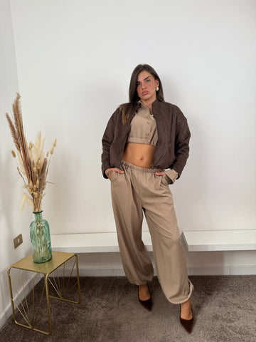 Bomber in camoscio marrone