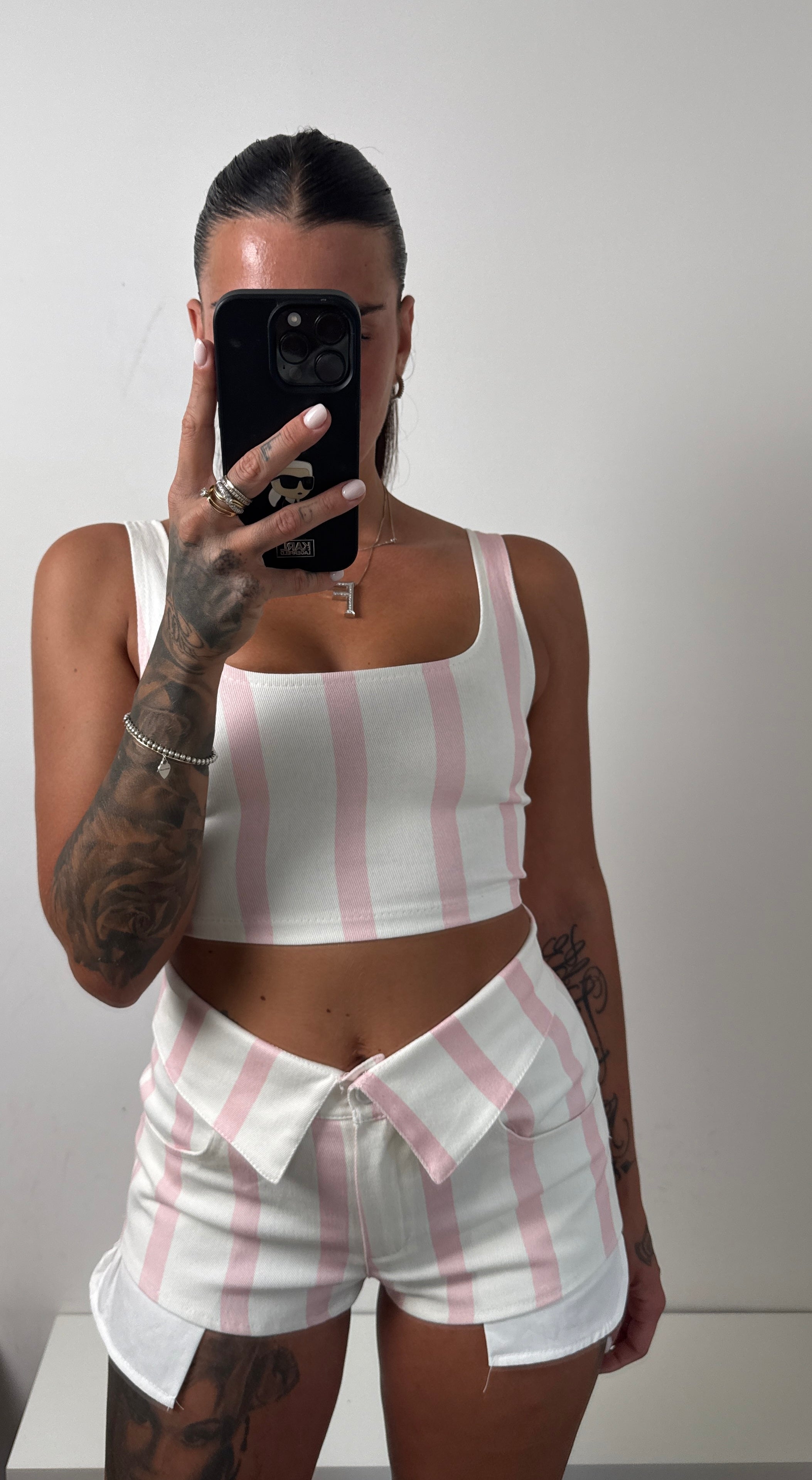 Coordinato Denim bianco e rosa