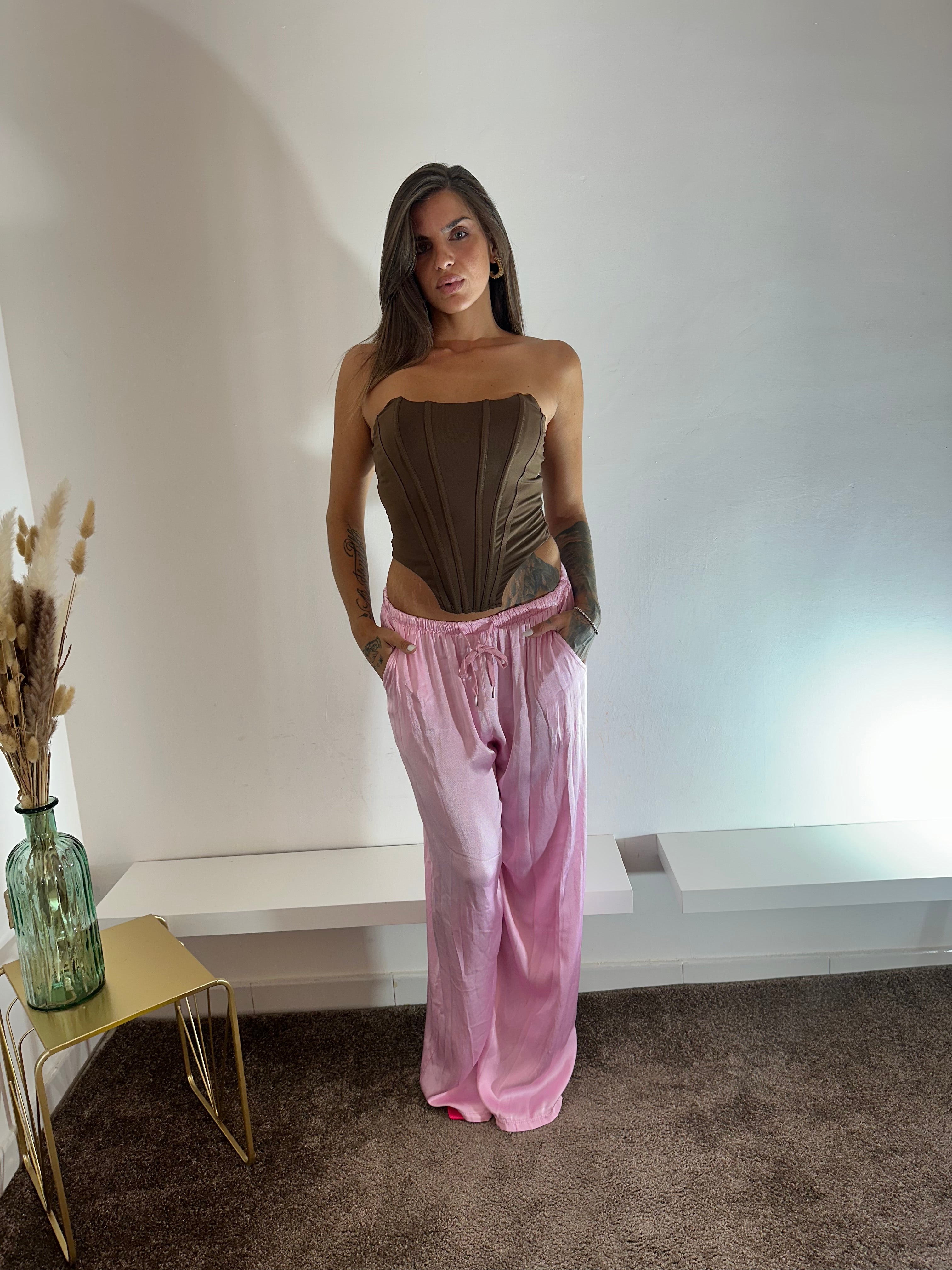 Pantaloni satinati rosa