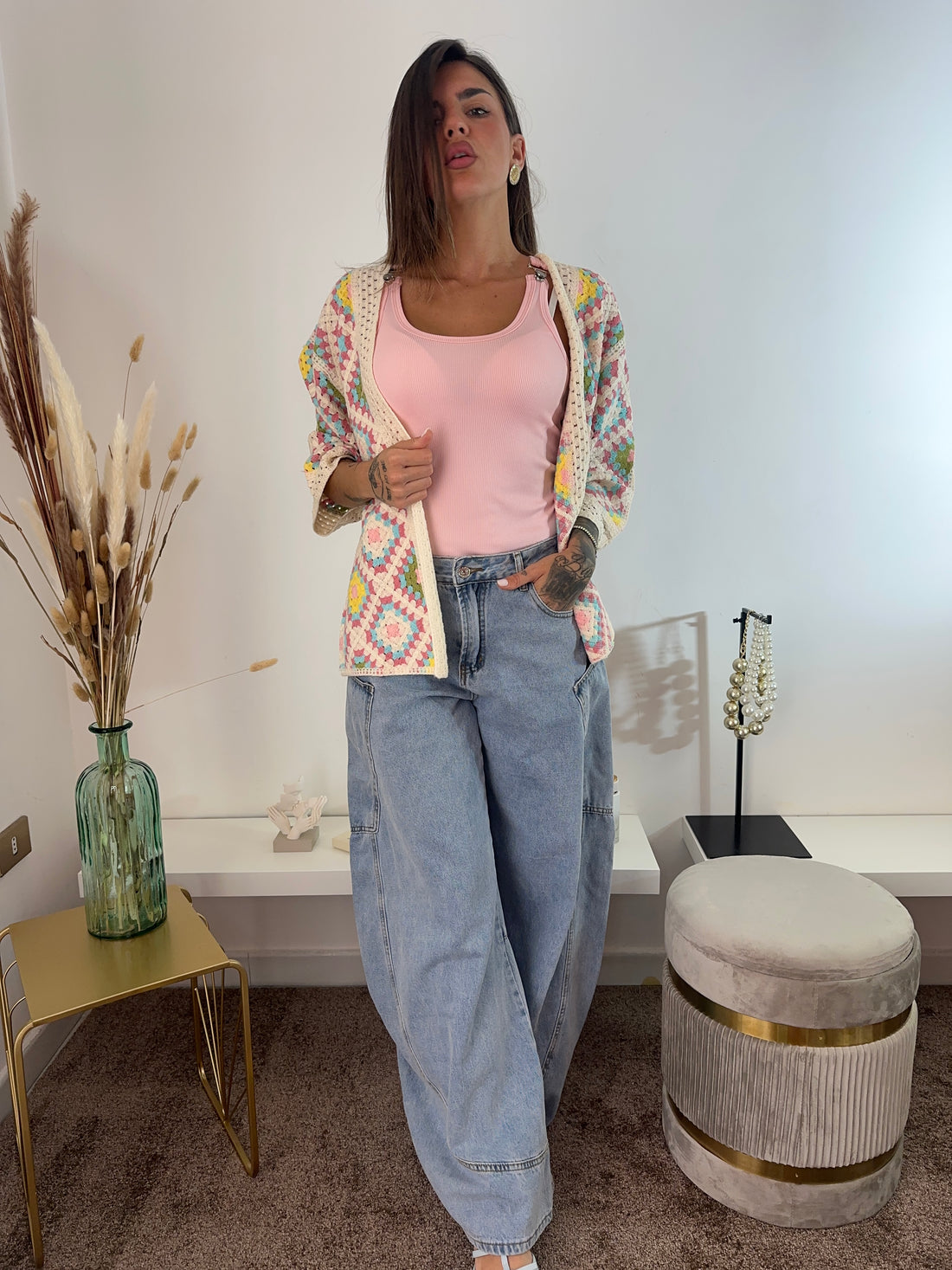 Kimono in maglia pastello