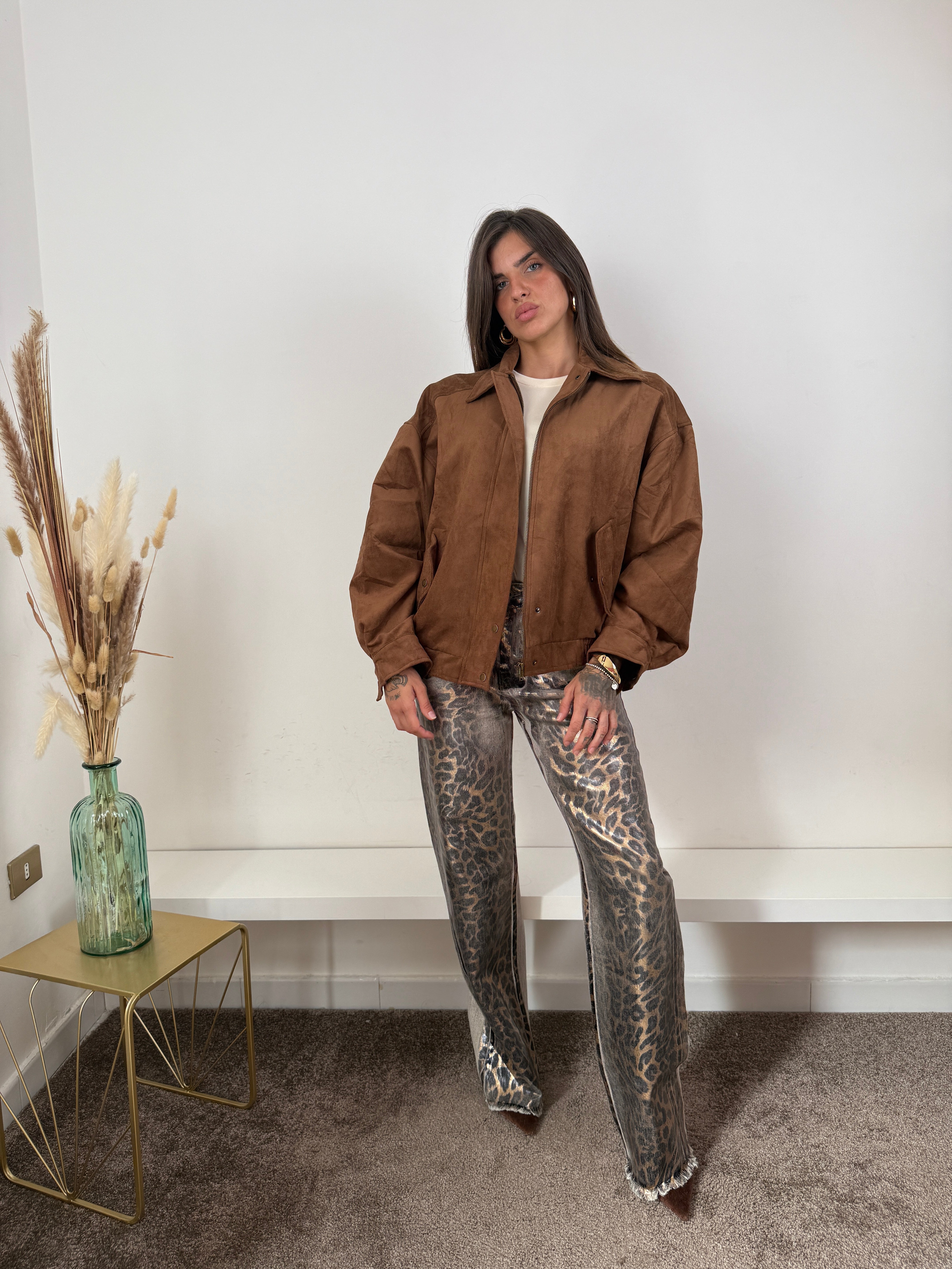 Bomber in camoscio marrone