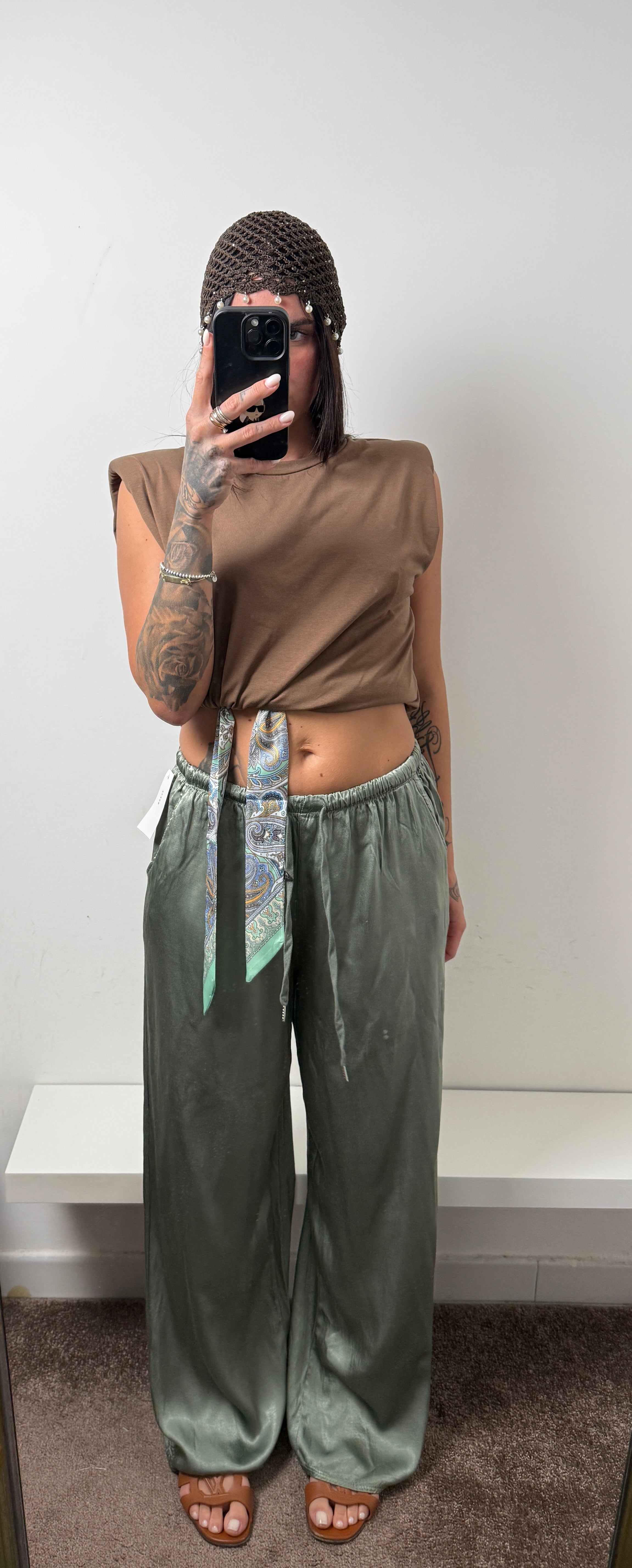 Pantalone satinato verde scuro