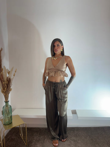 Pantaloni satinati marroni