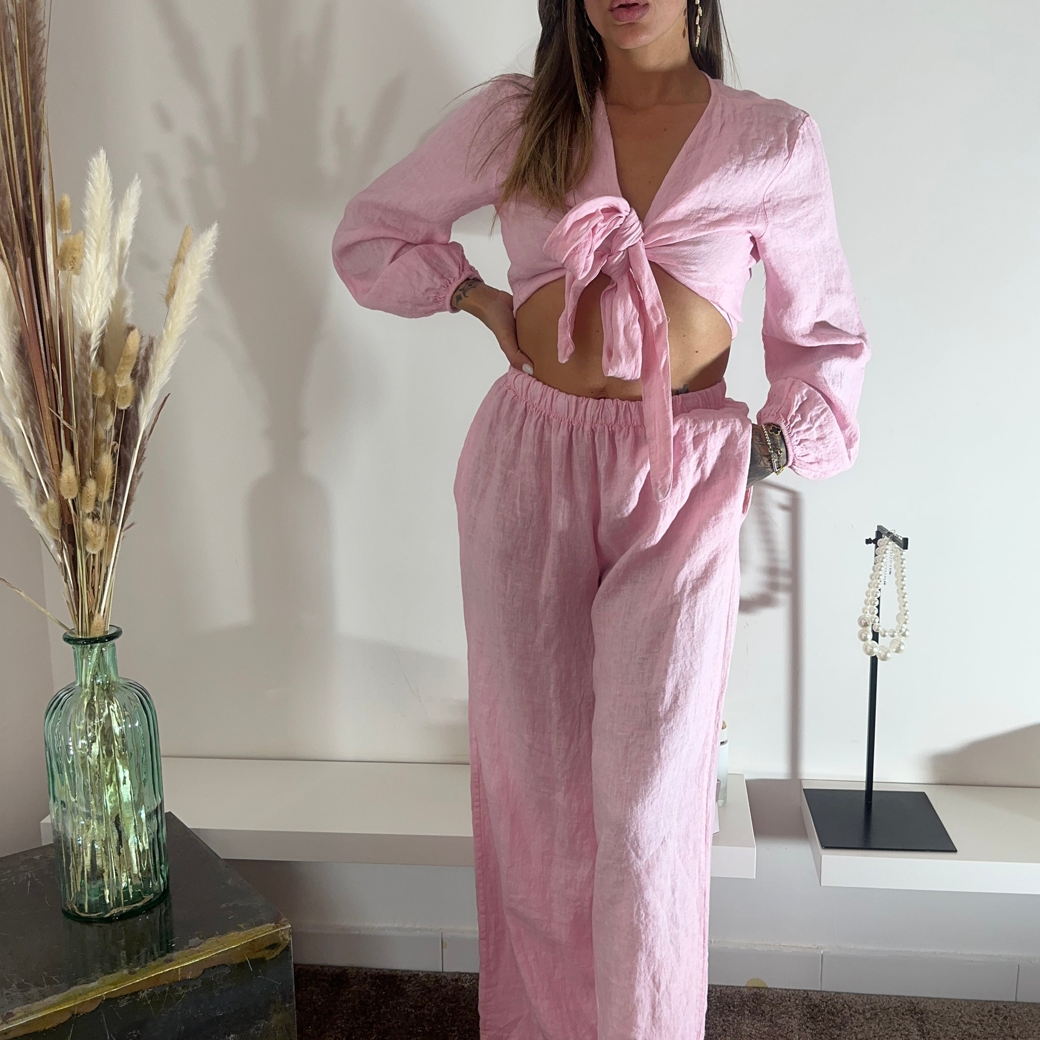 Coordinato in lino rosa