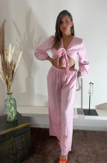 Coordinato in lino rosa
