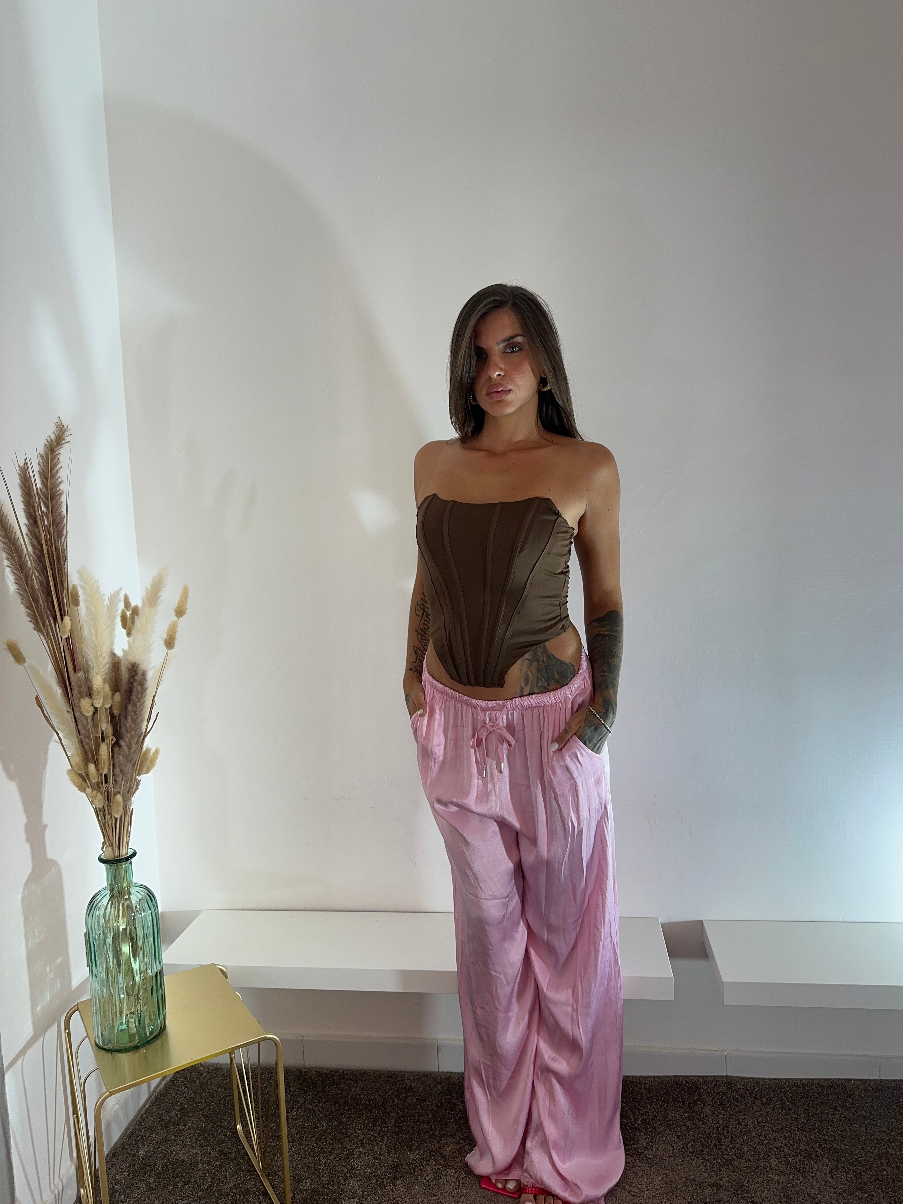 Pantaloni satinati rosa