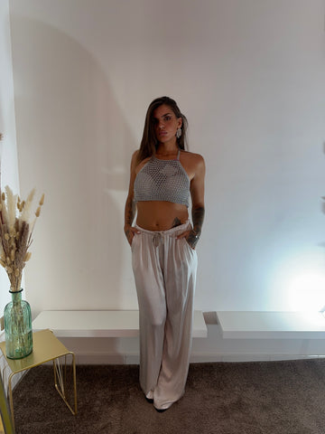 Pantaloni satinati grigi