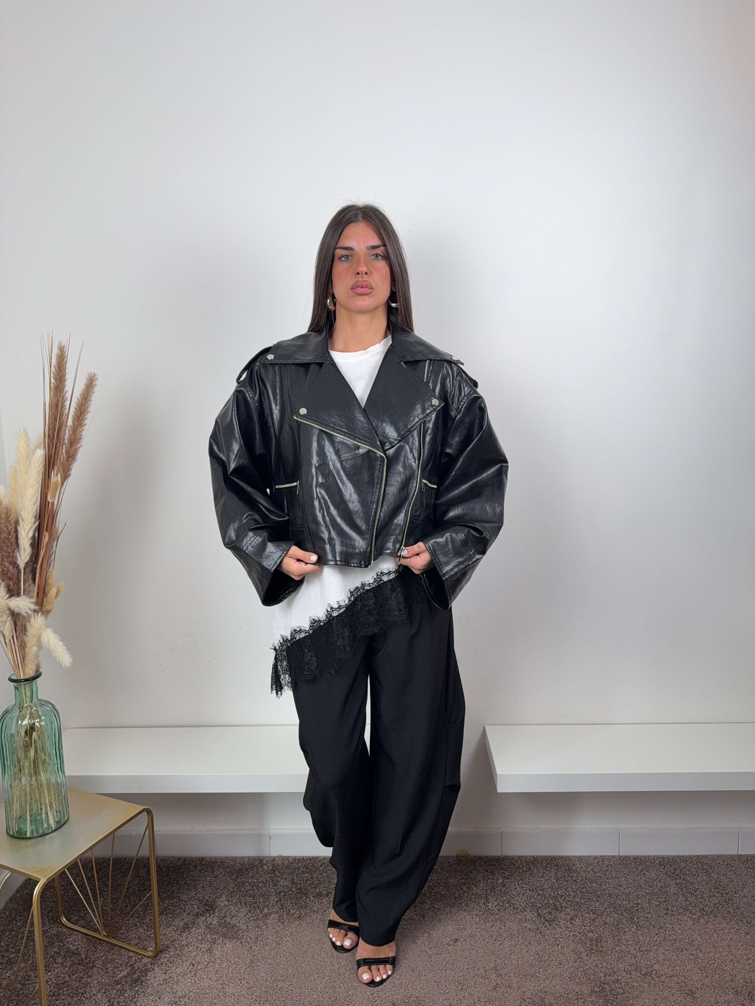 Giubbino ecopelle nero