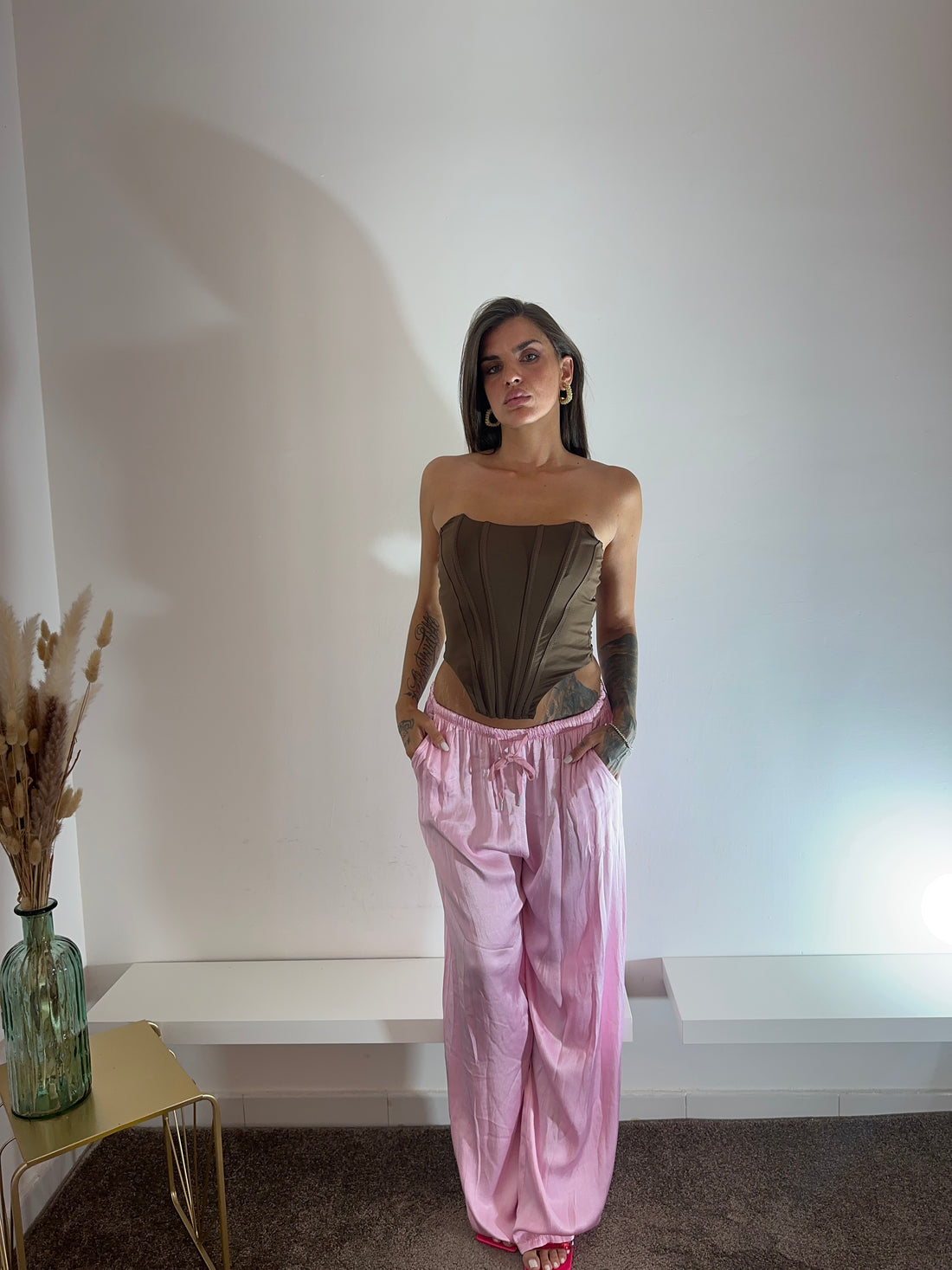 Pantaloni satinati rosa