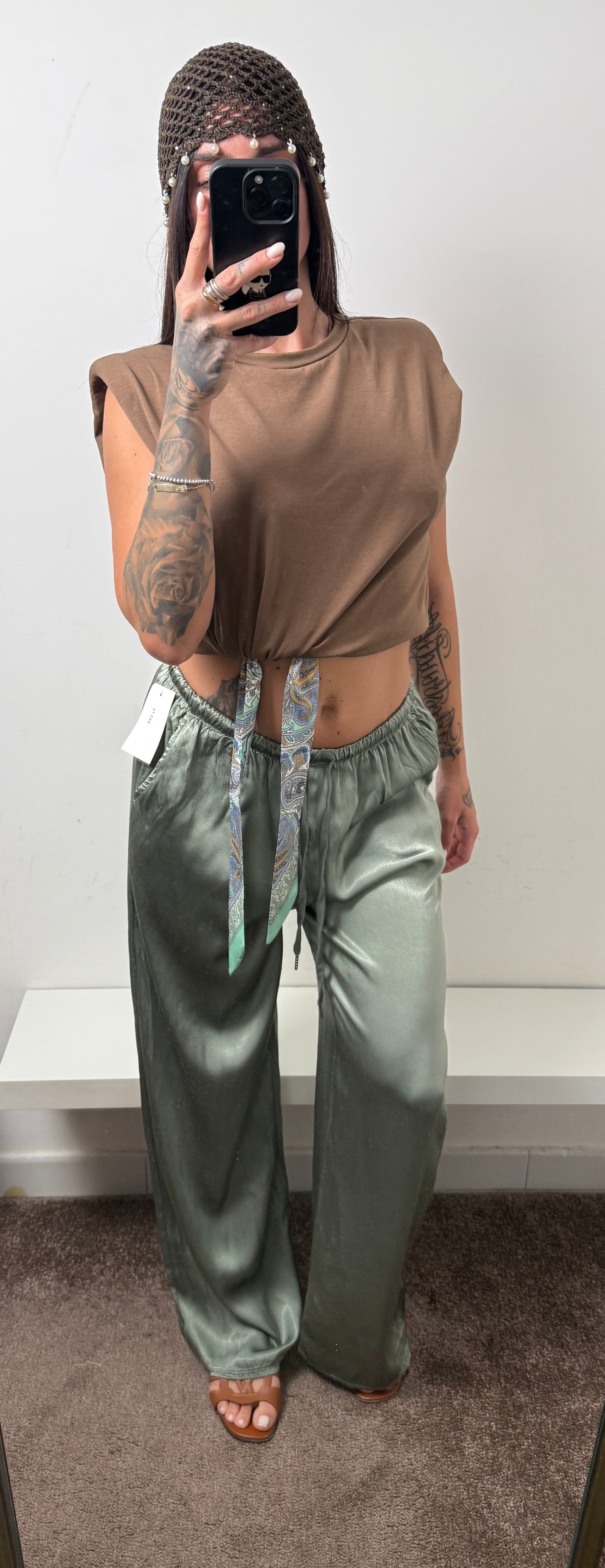Pantalone satinato verde scuro
