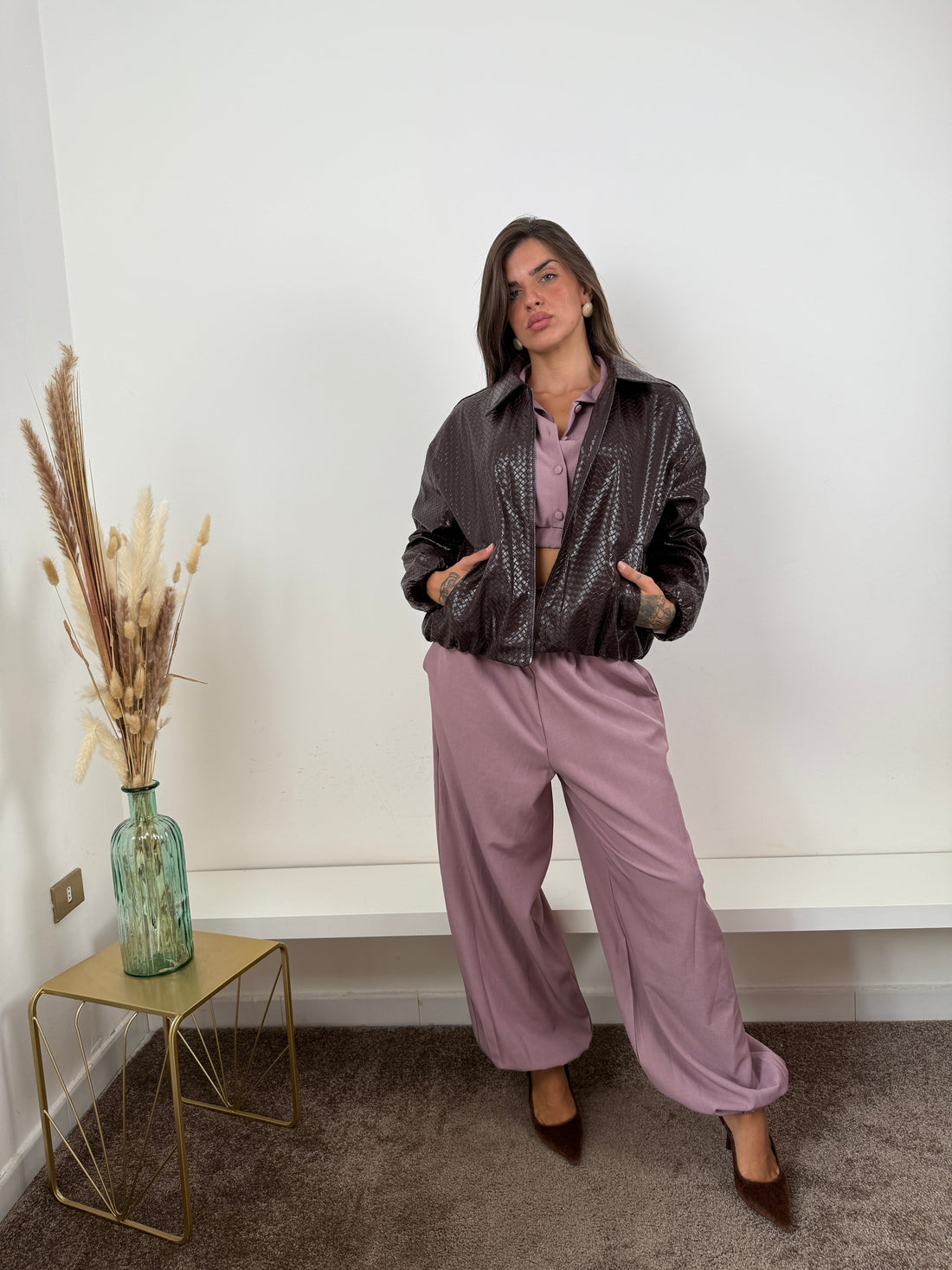 Bomber ecopelle marrone