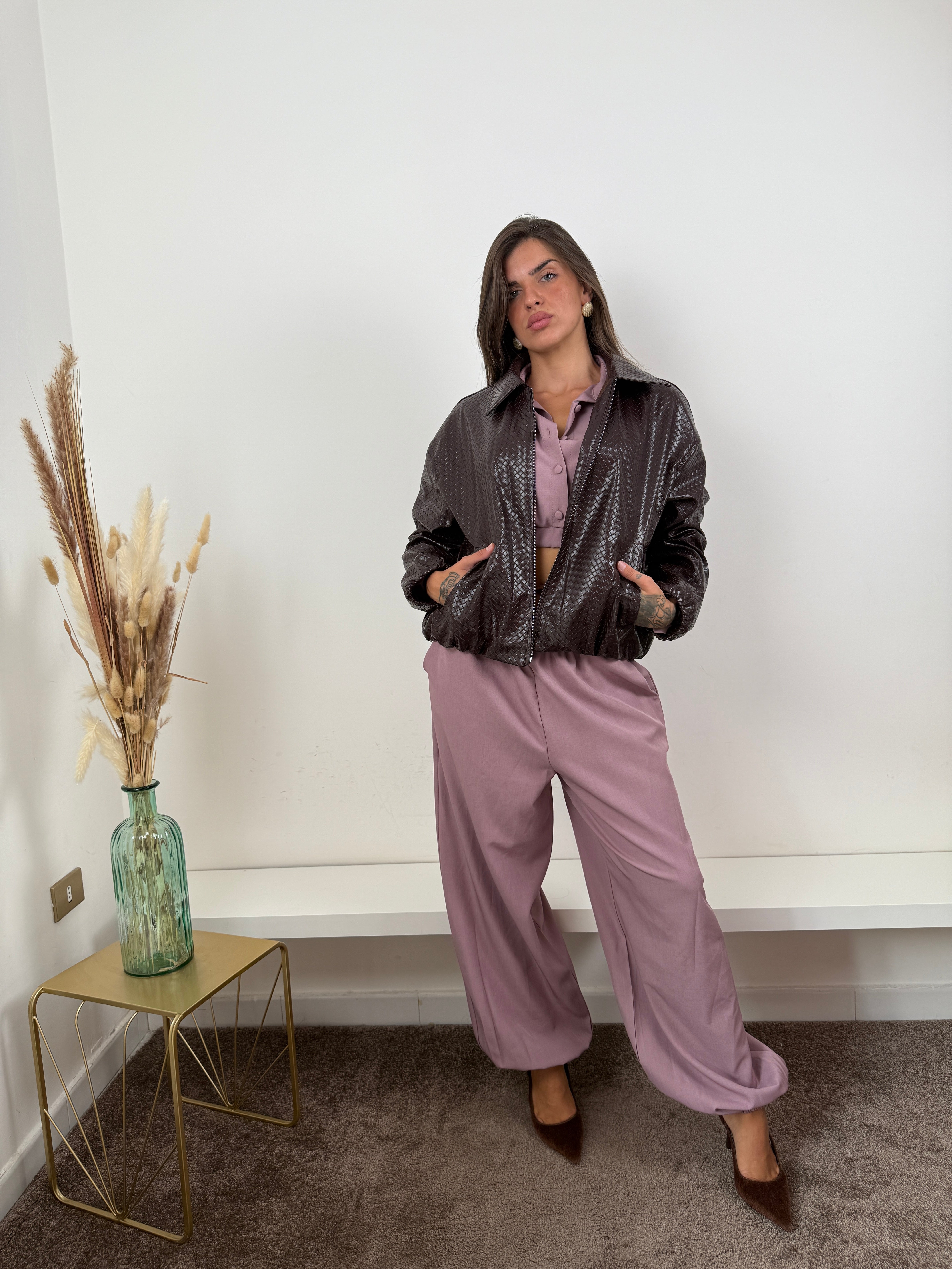 Bomber ecopelle marrone