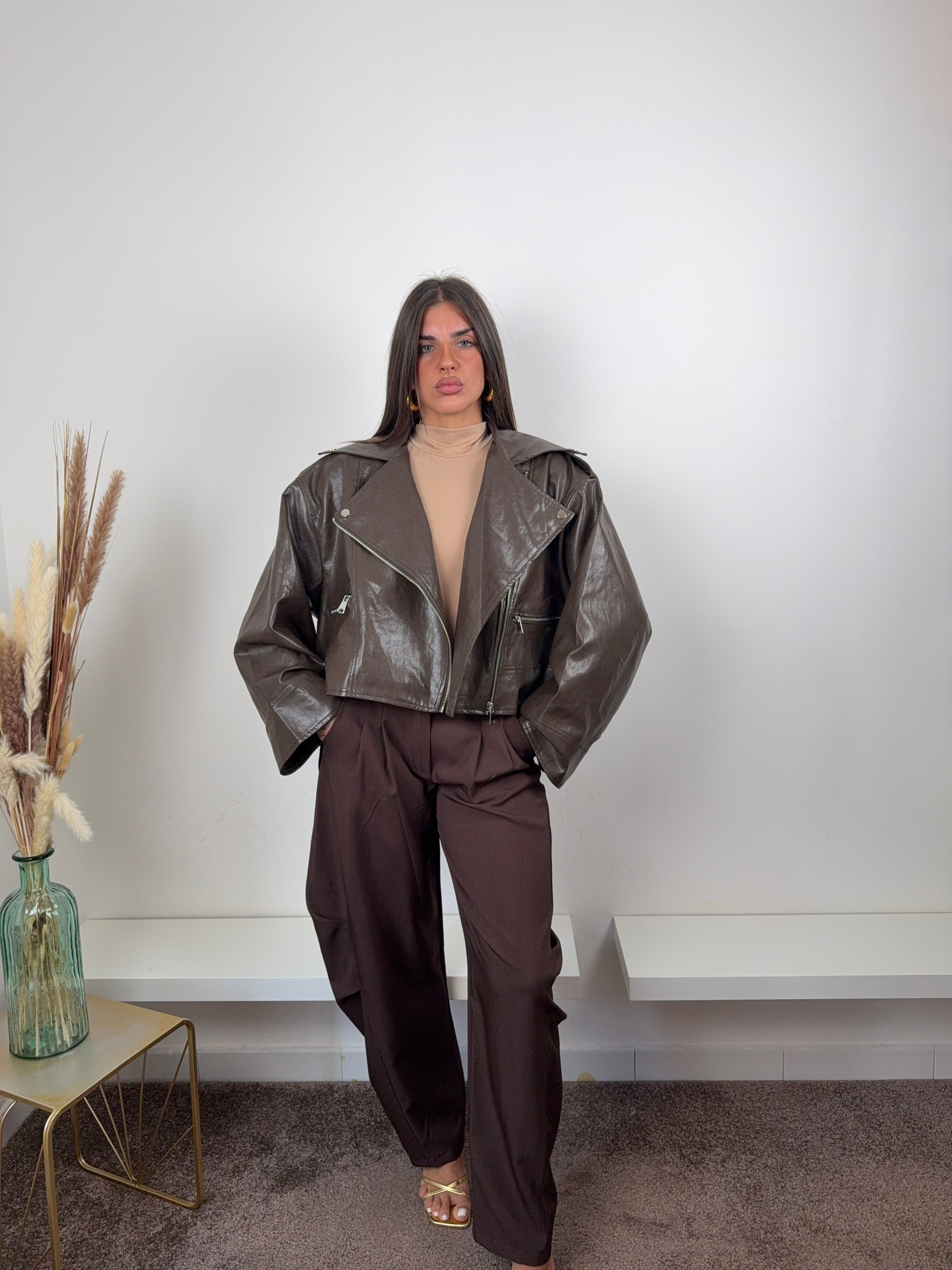 Giubbino ecopelle marrone