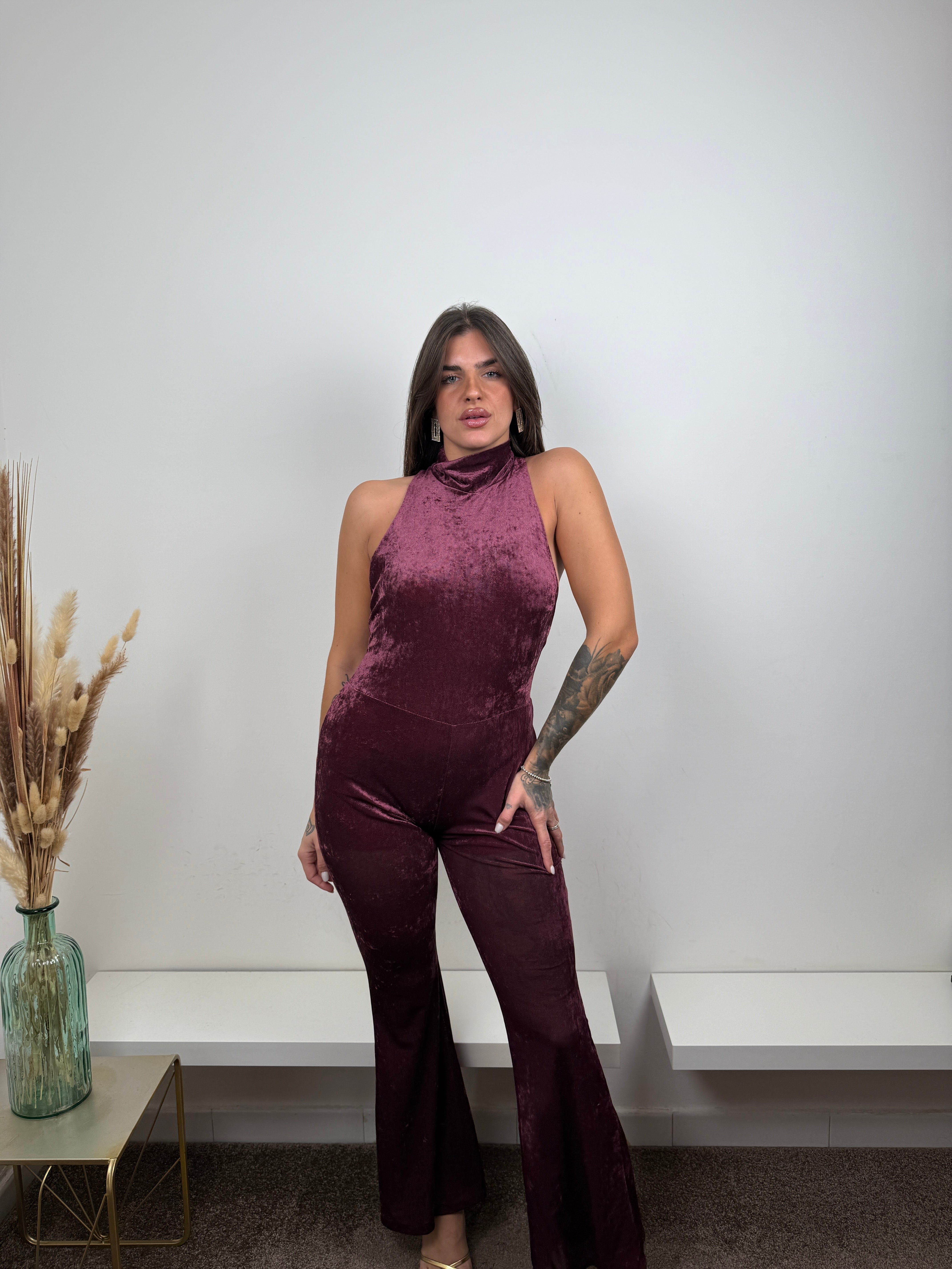 Jumpsuit velluto bordeaux