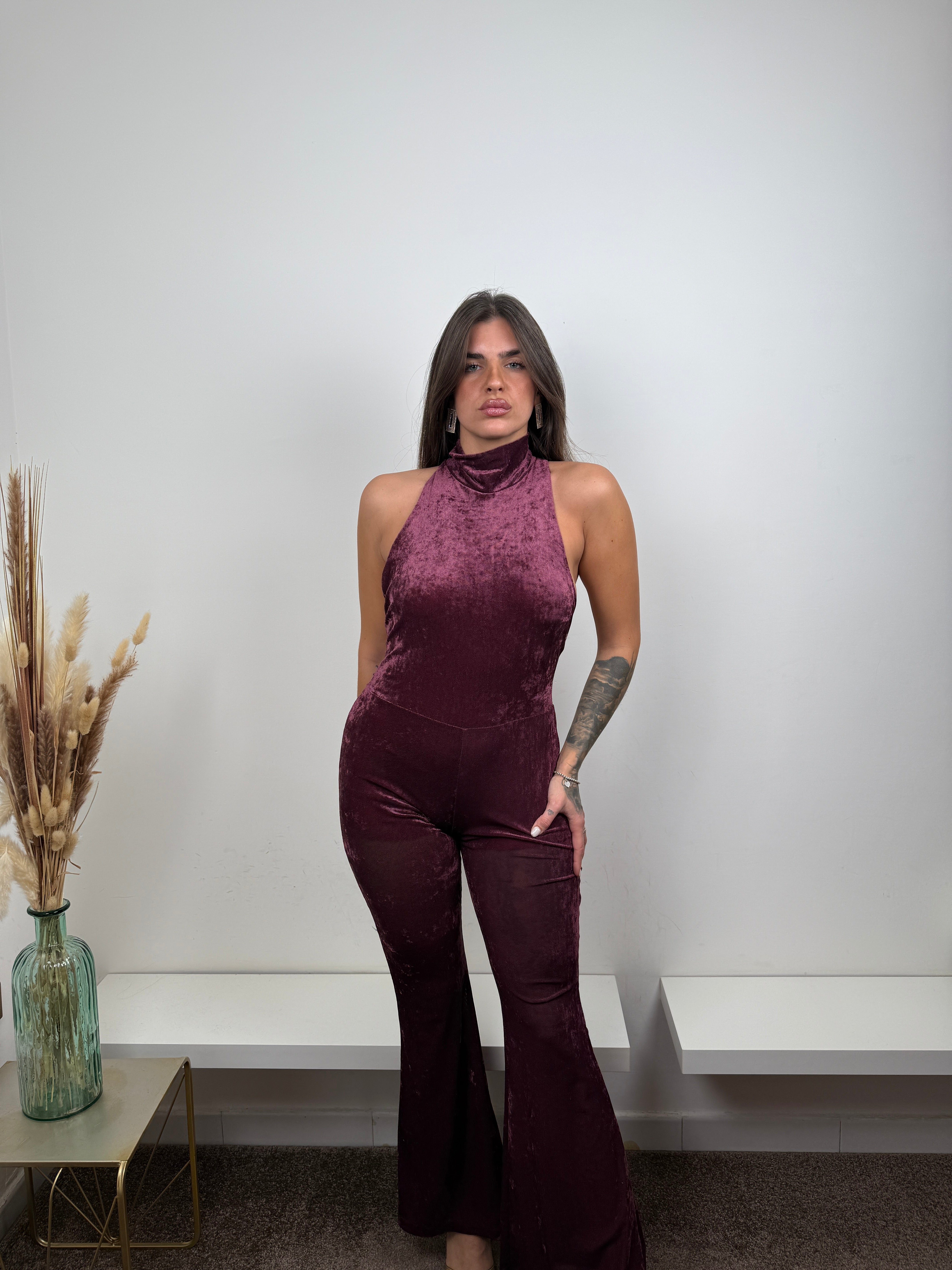 Jumpsuit velluto bordeaux