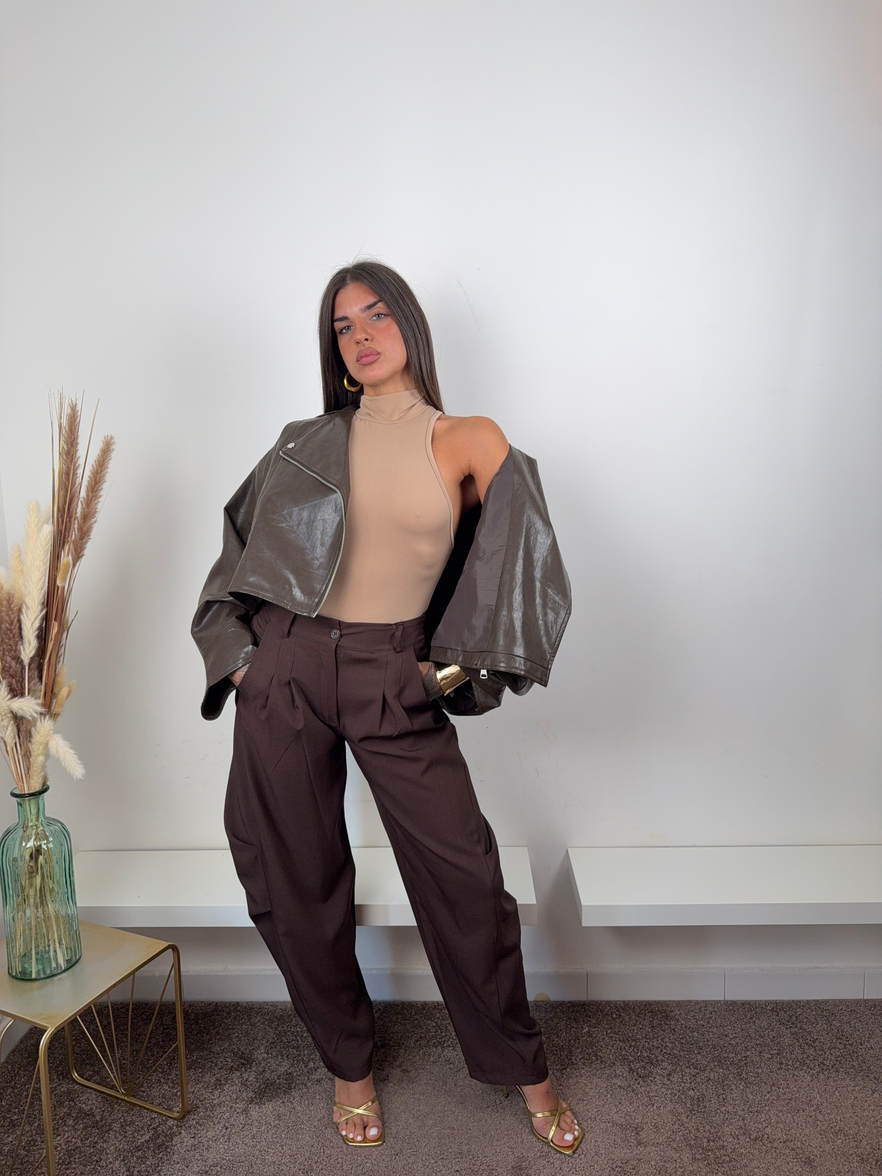 Giubbino ecopelle marrone