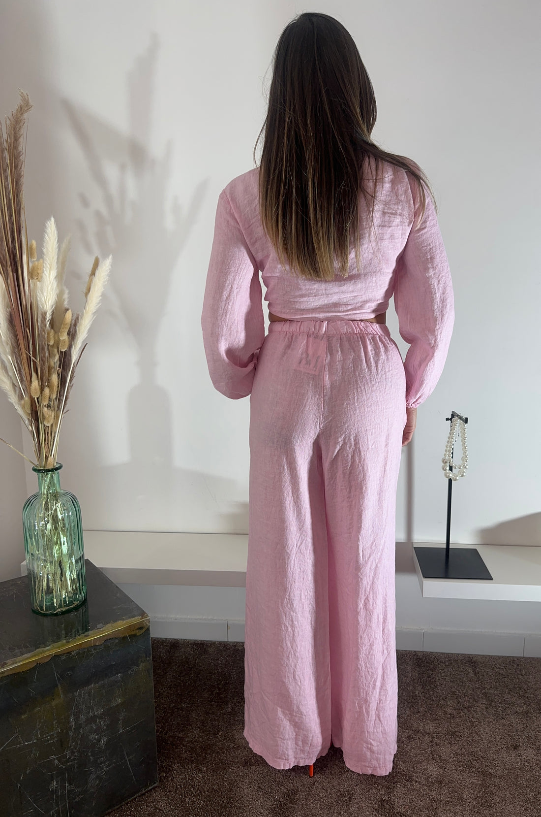 Coordinato in lino rosa