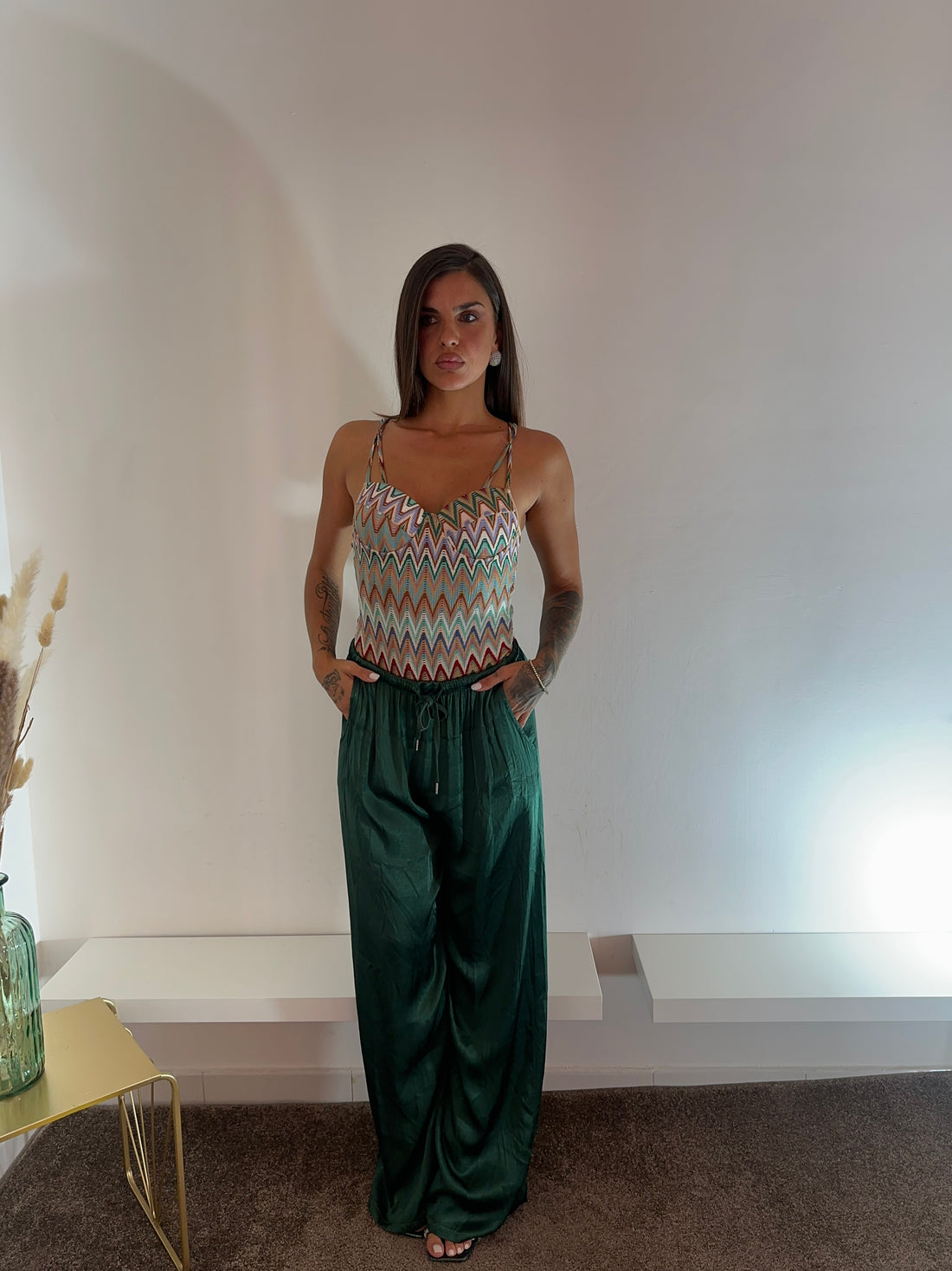 Pantaloni satinati verdi