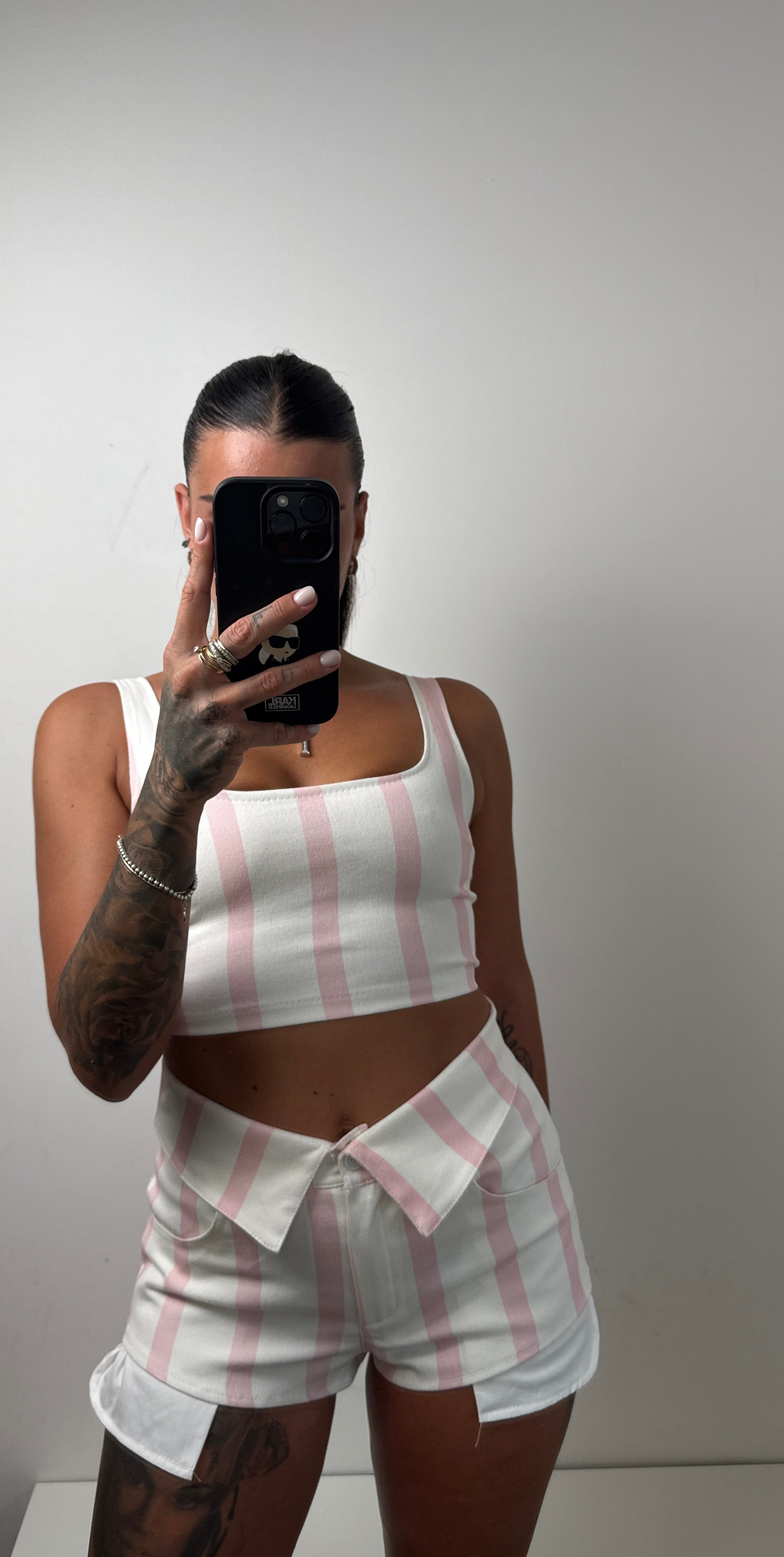 Coordinato Denim bianco e rosa