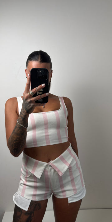 Coordinato Denim bianco e rosa