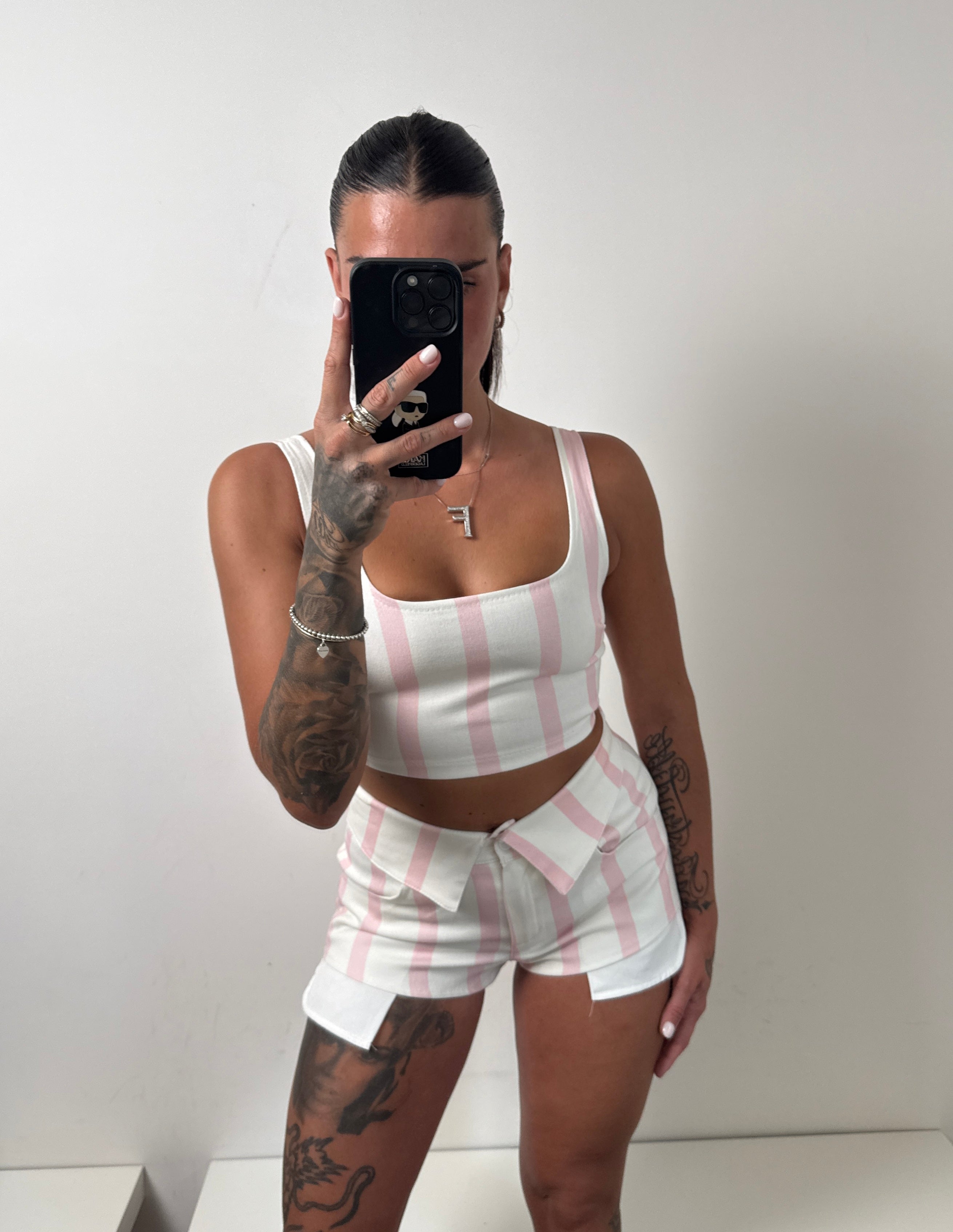 Coordinato Denim bianco e rosa