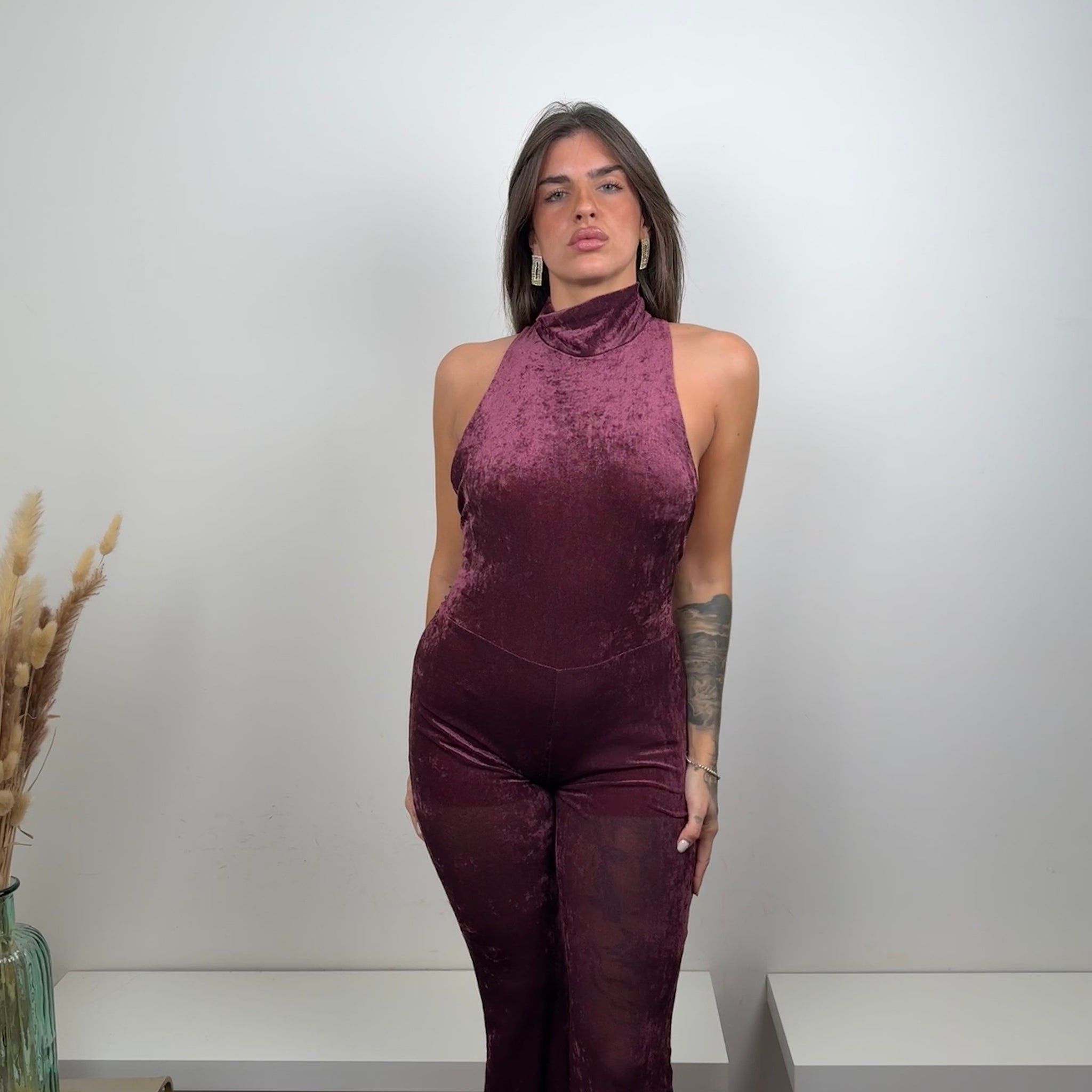 Jumpsuit velluto bordeaux