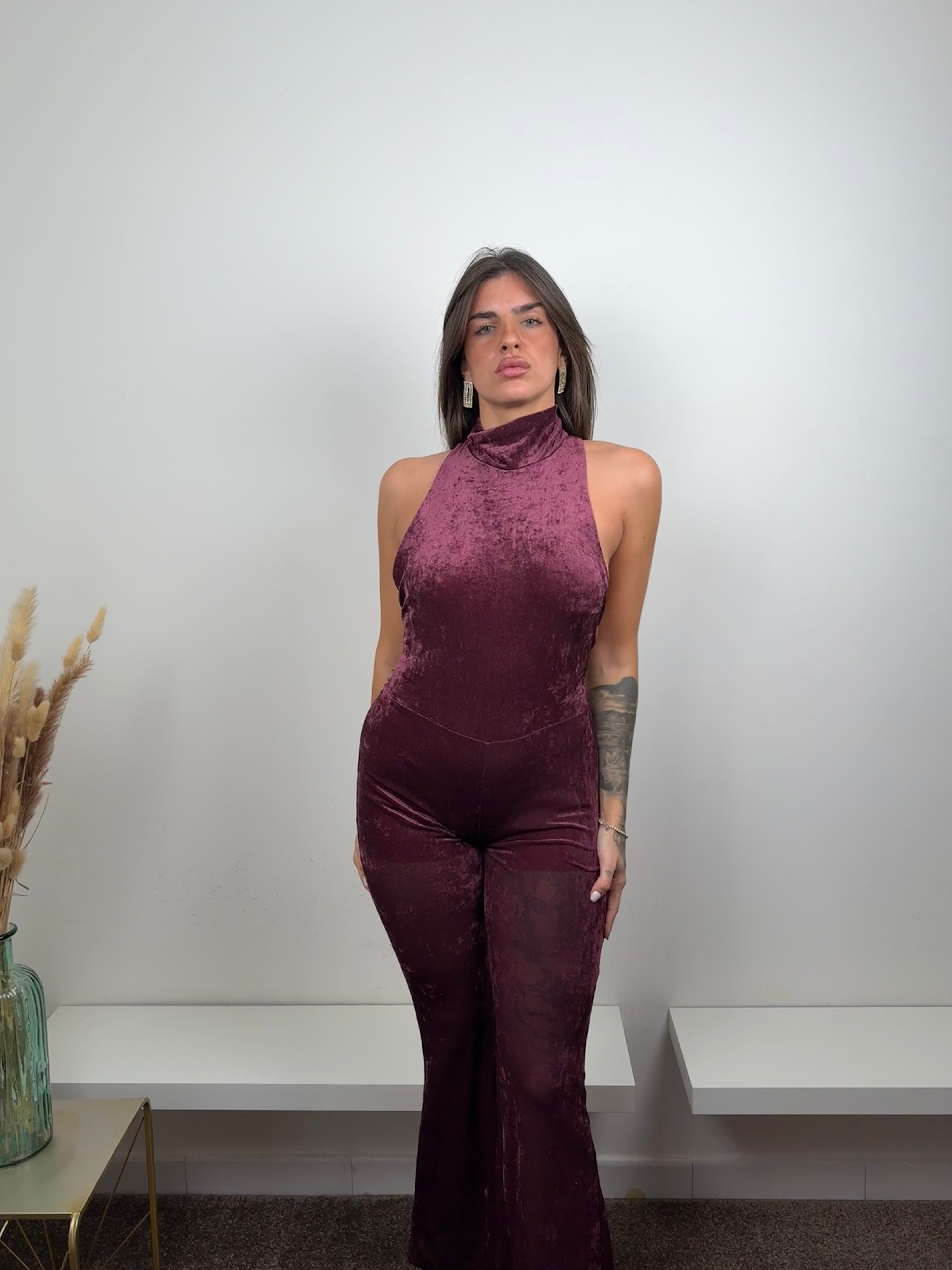 Jumpsuit velluto bordeaux