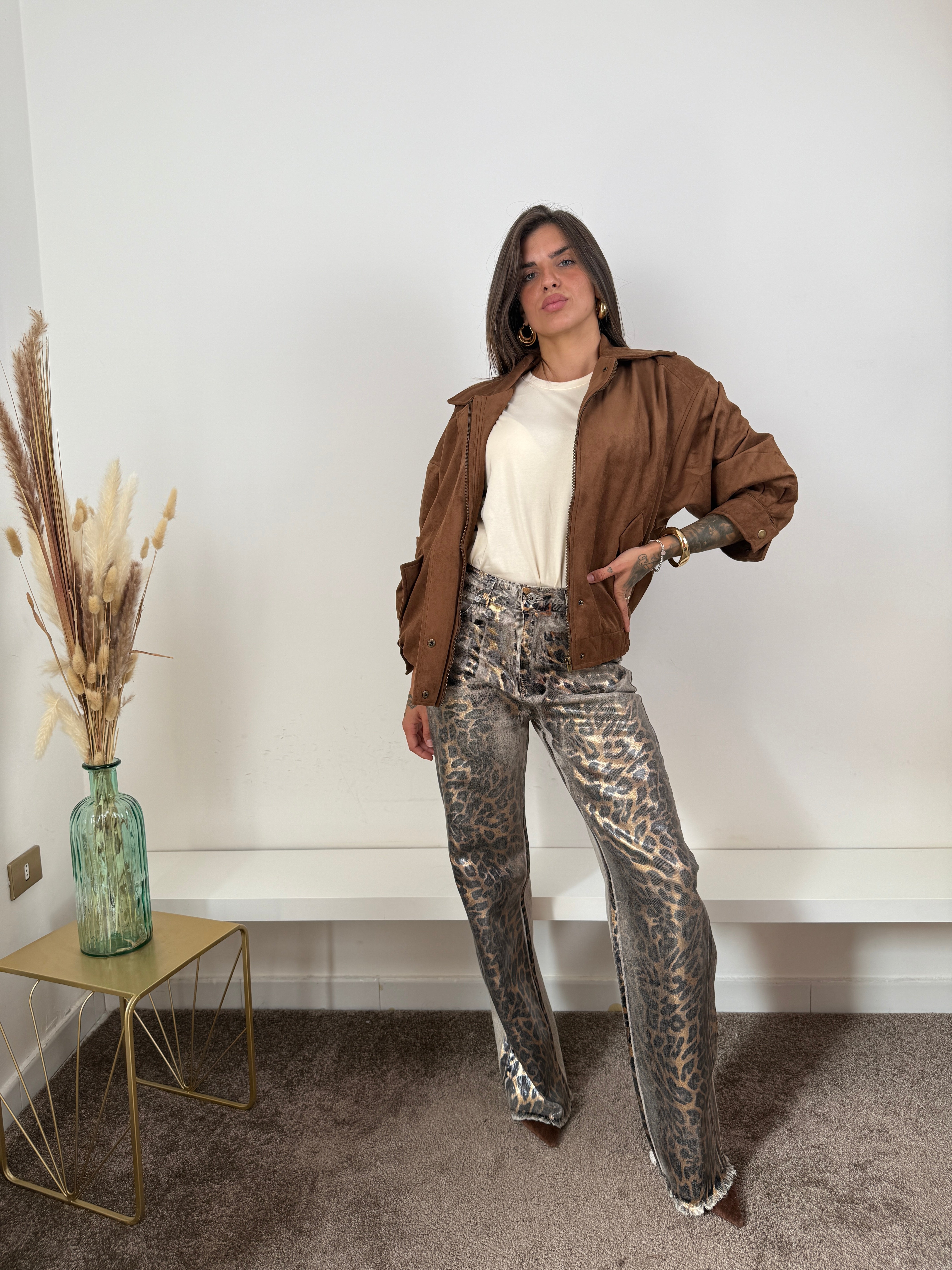 Bomber in camoscio marrone