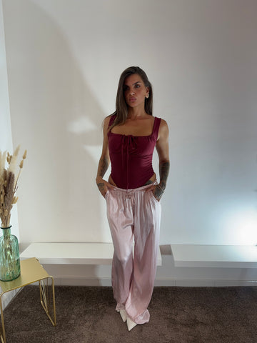 Pantaloni satinati rosa cipria