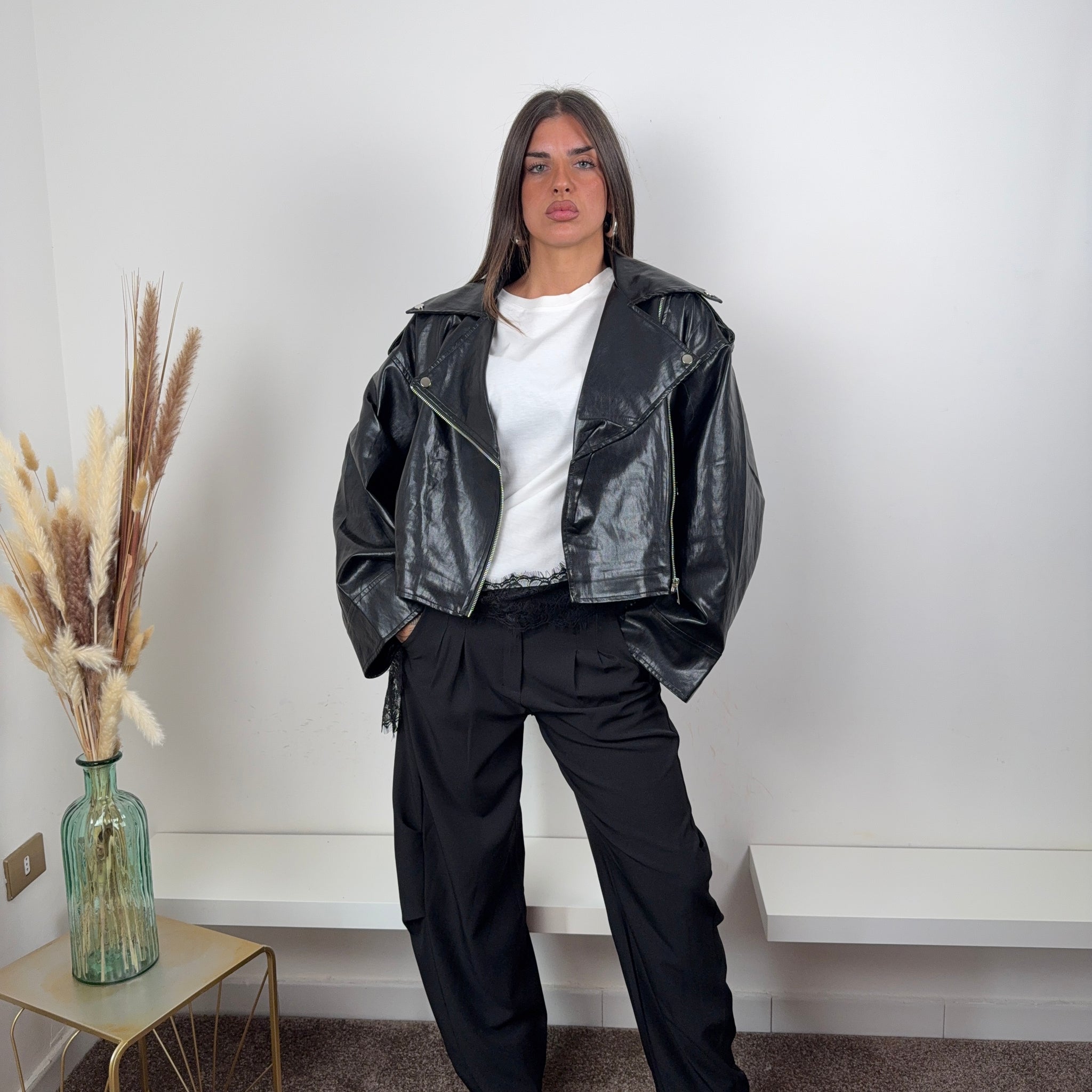 Giubbino ecopelle nero