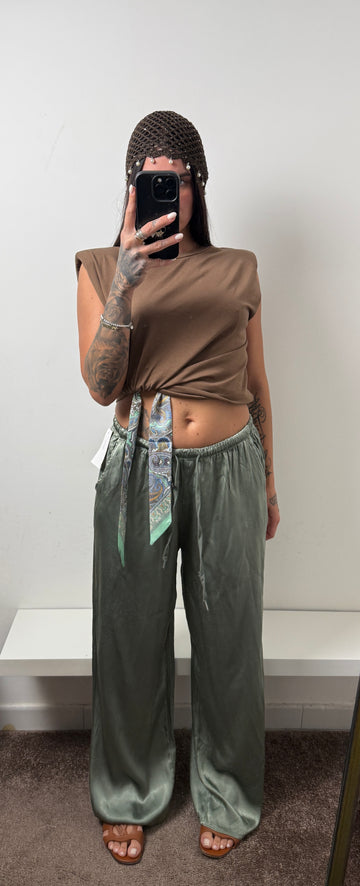 Pantalone satinato verde scuro