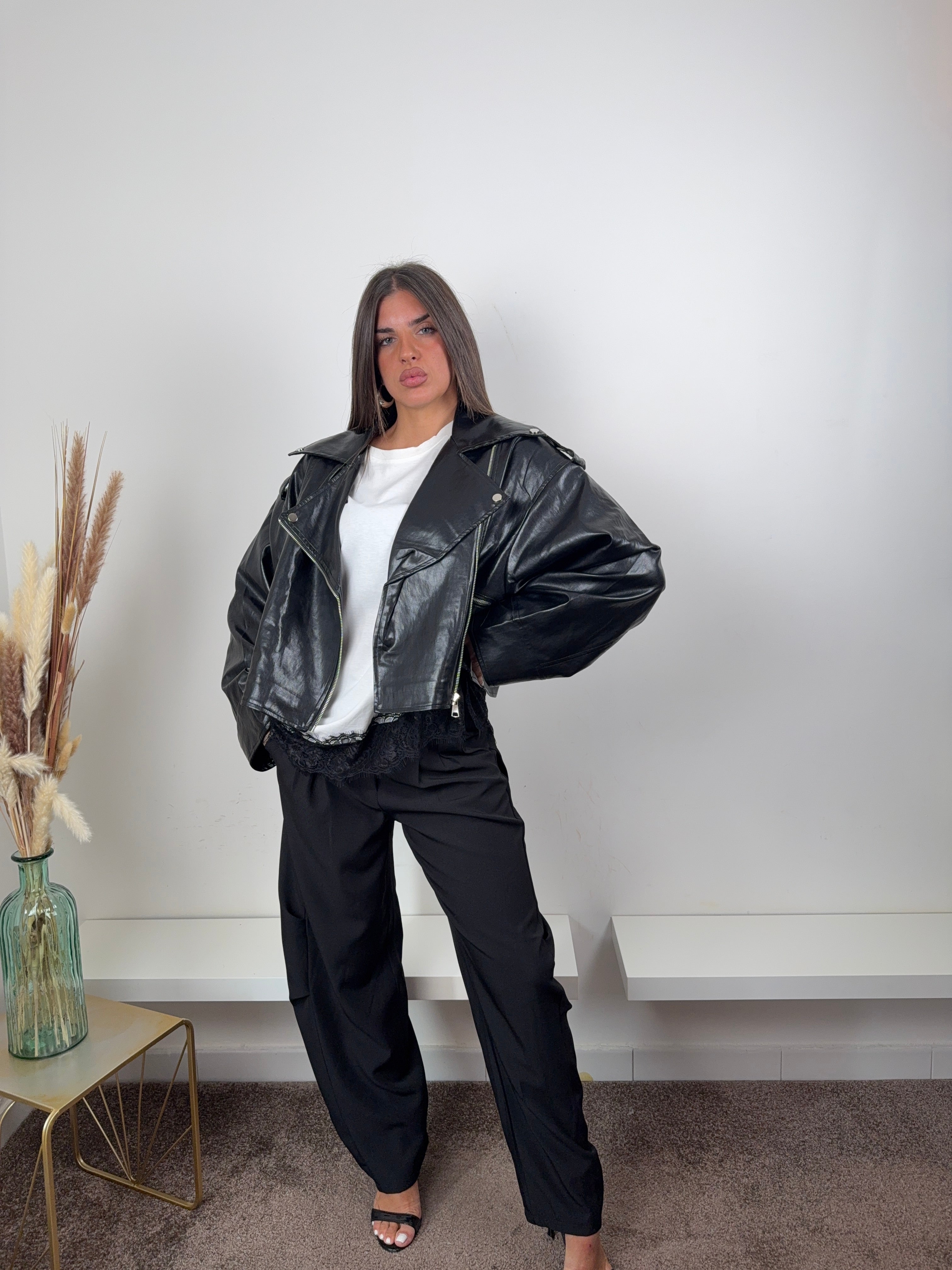 Giubbino ecopelle nero