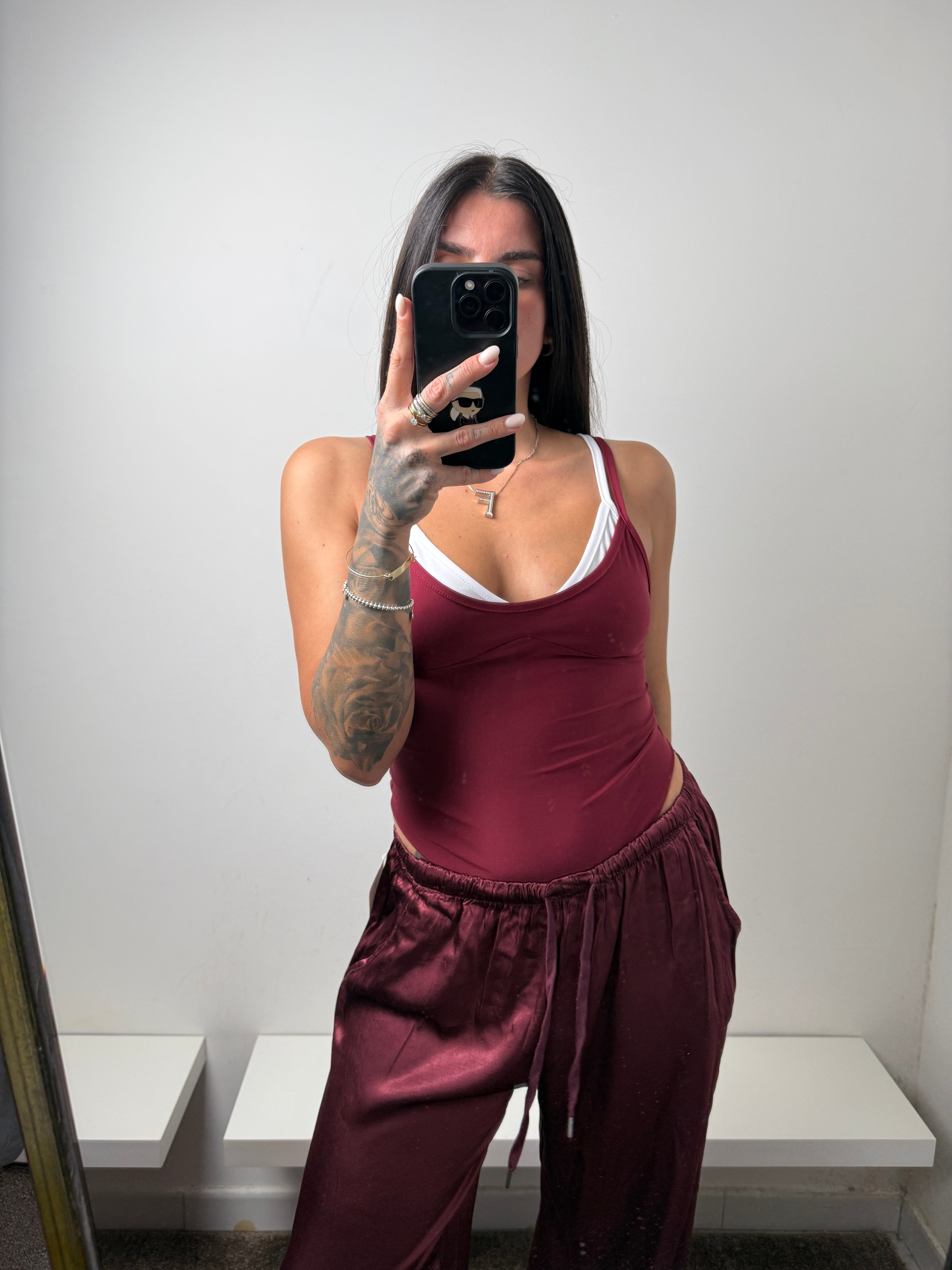 Pantalone satinato bordeaux