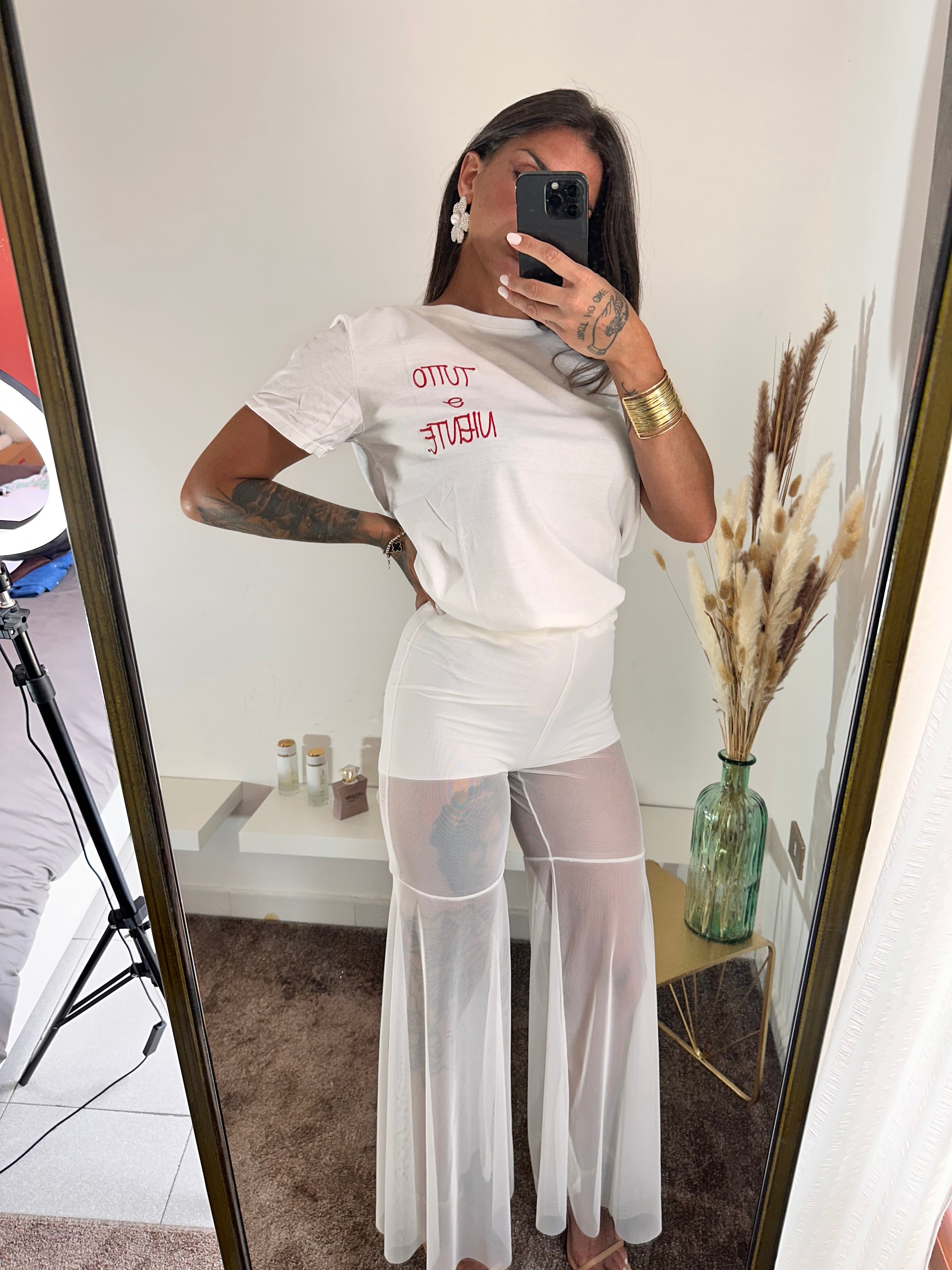 Pantalone bianco velato