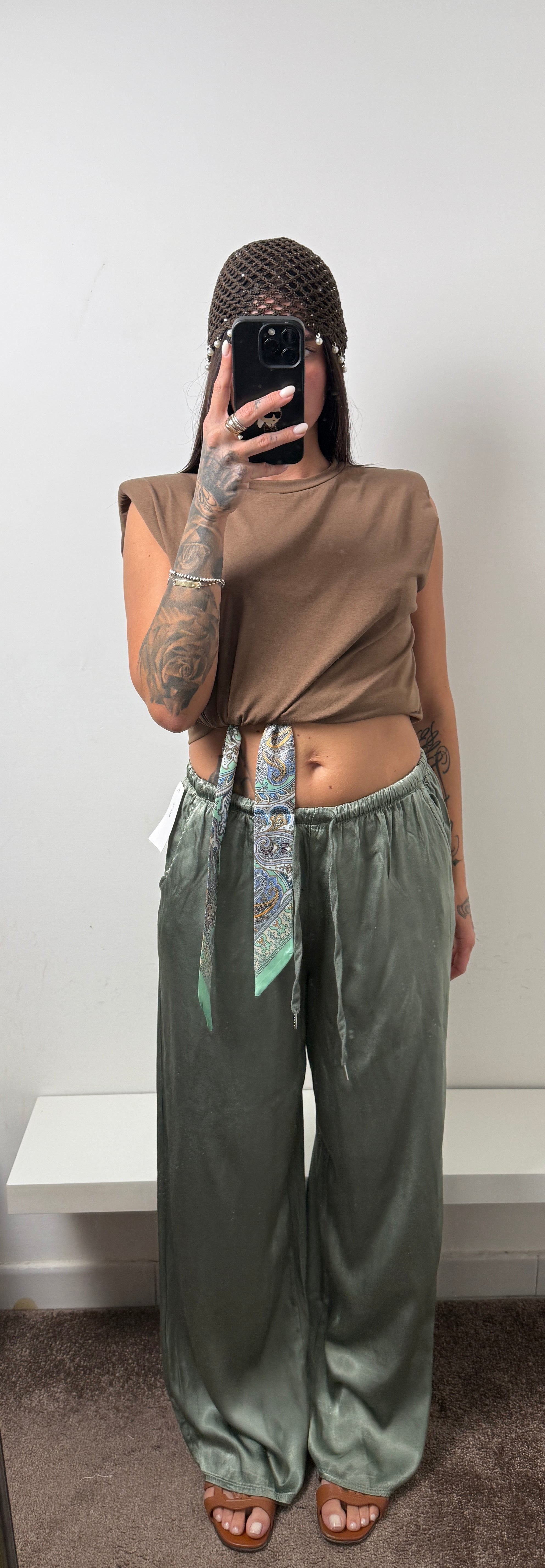 Pantalone satinato verde scuro