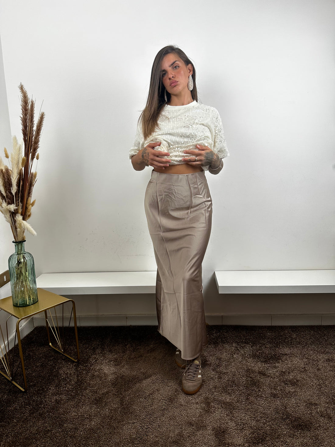 Gonna satinata grigia