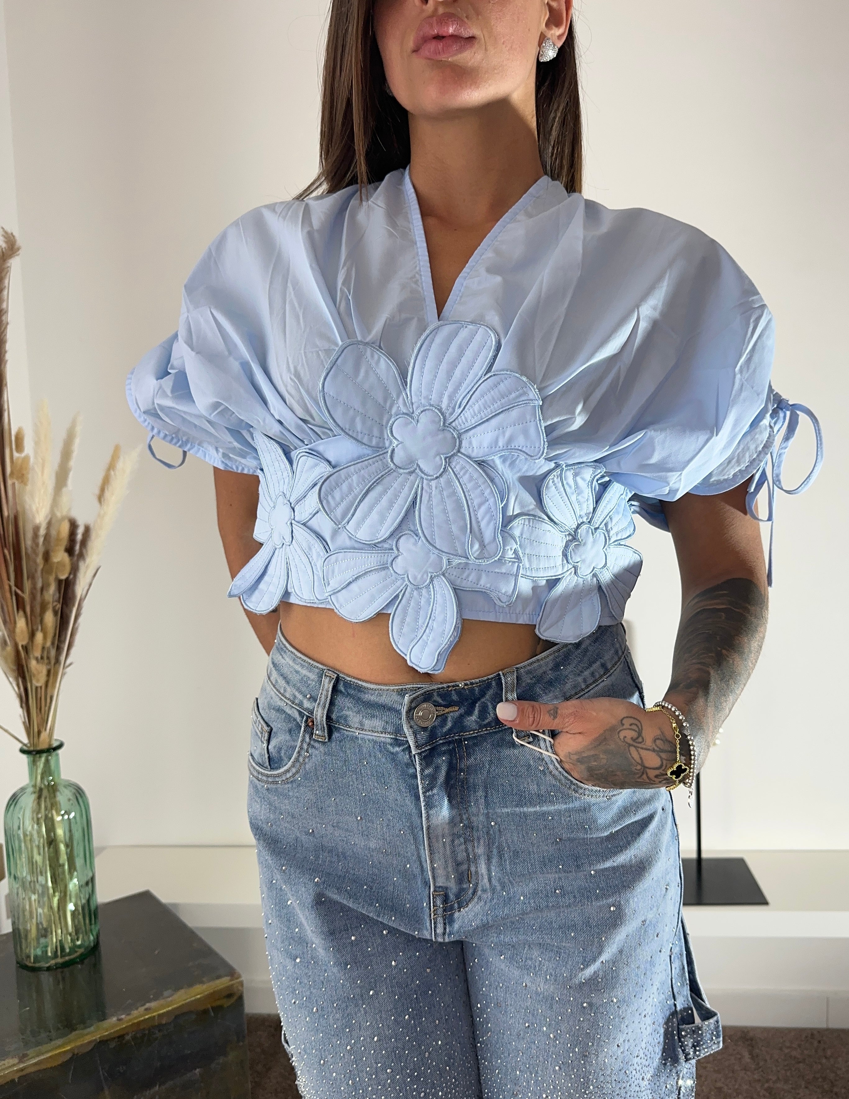 Camicia fiore celeste