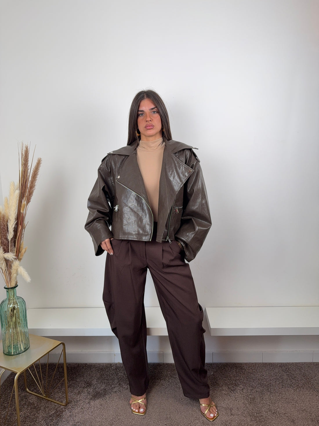 Giubbino ecopelle marrone