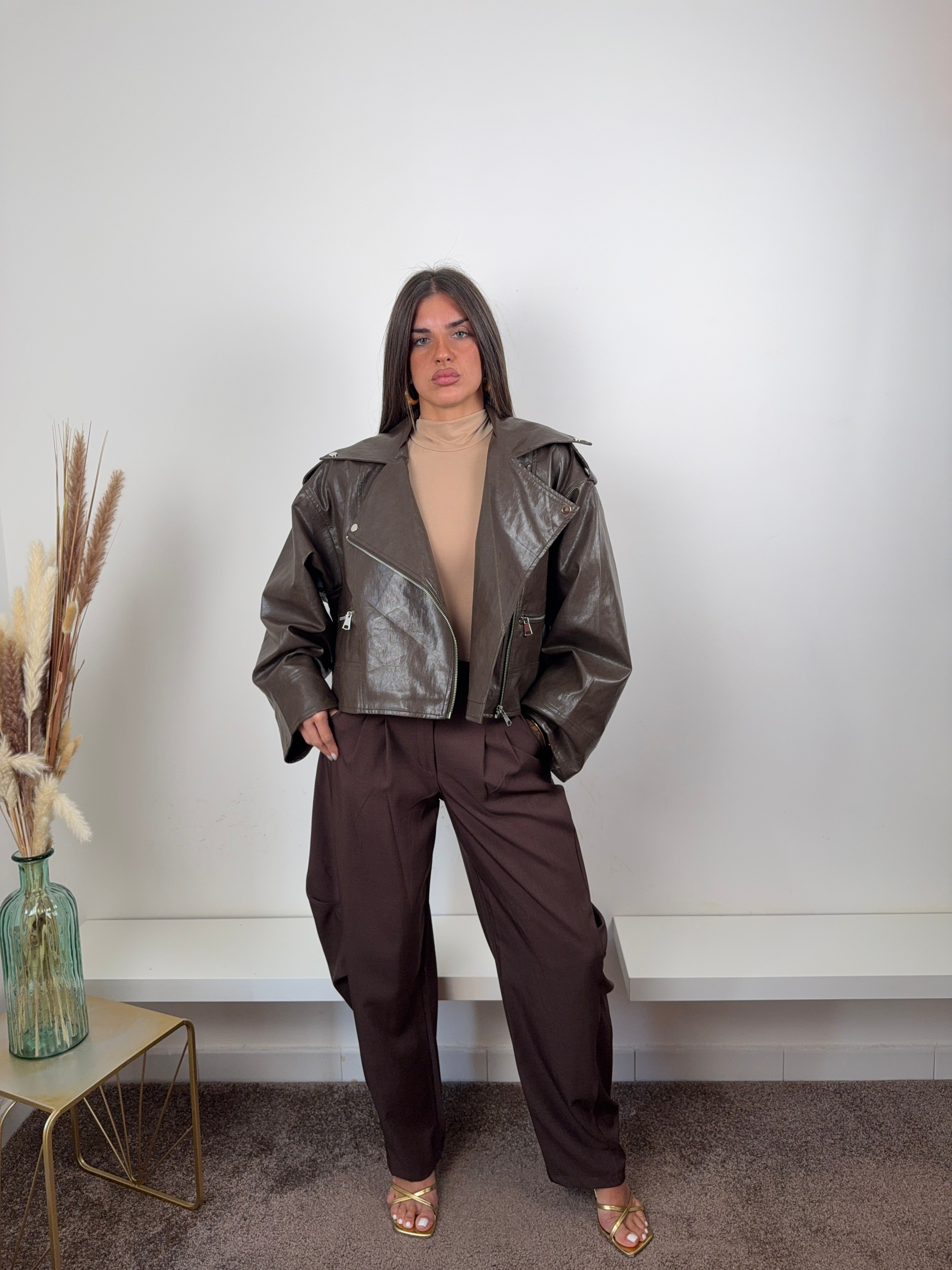 Giubbino ecopelle marrone