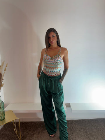 Pantaloni satinati verdi