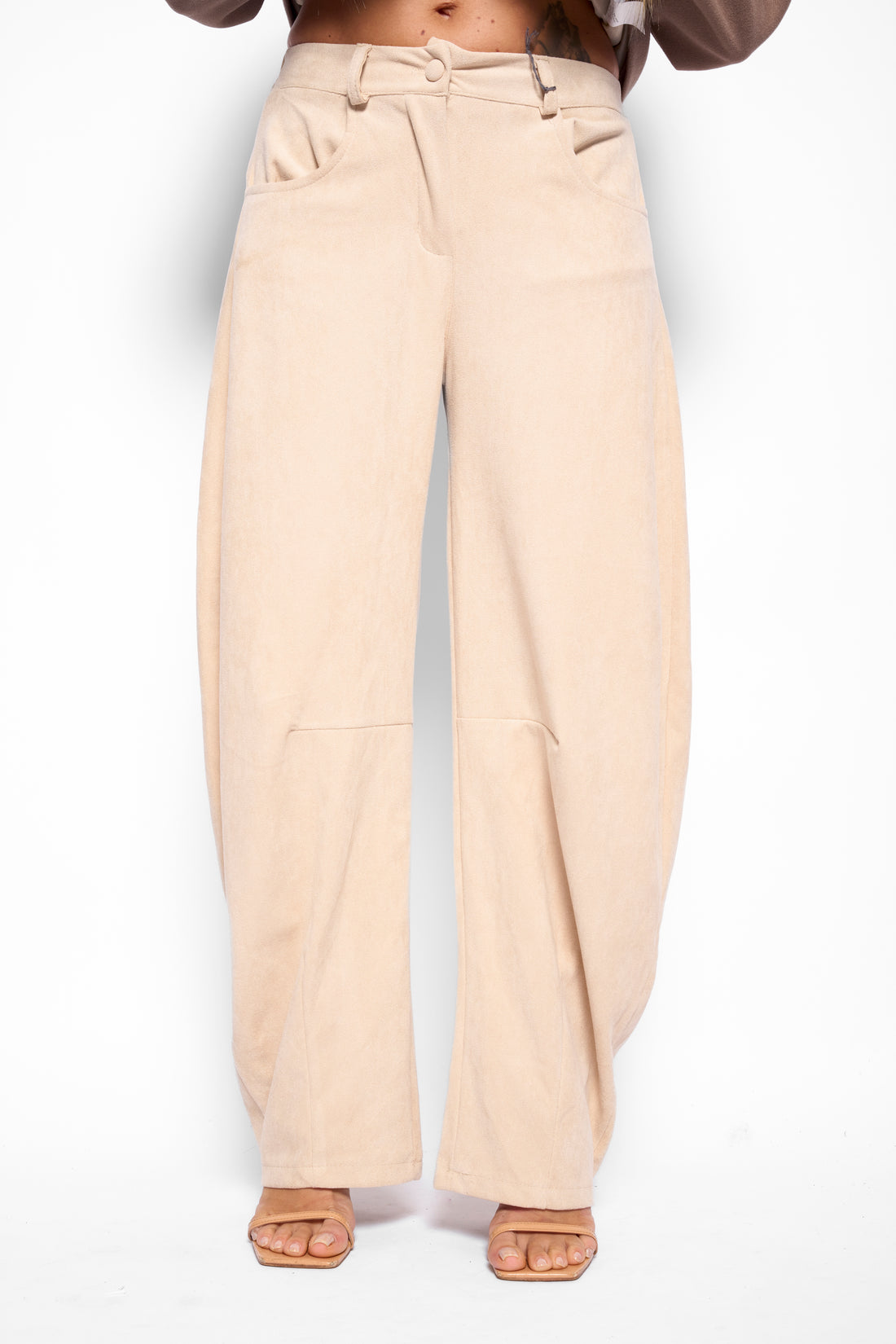 Pantaloni camoscio panna